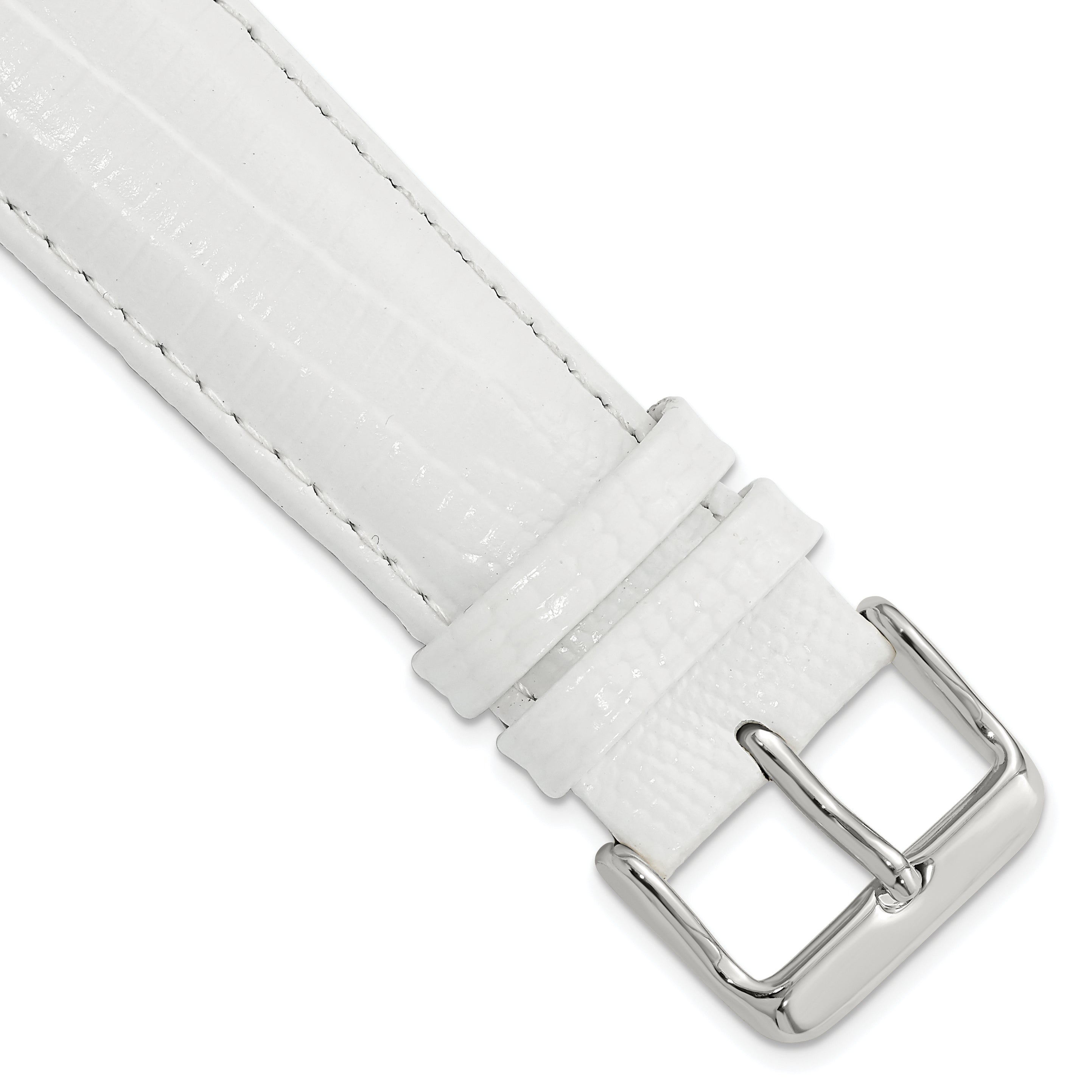 DeBeer 22mm White Teju Liz Grain Leather with Silver-tone Buckle 7.5 inch Watch Band