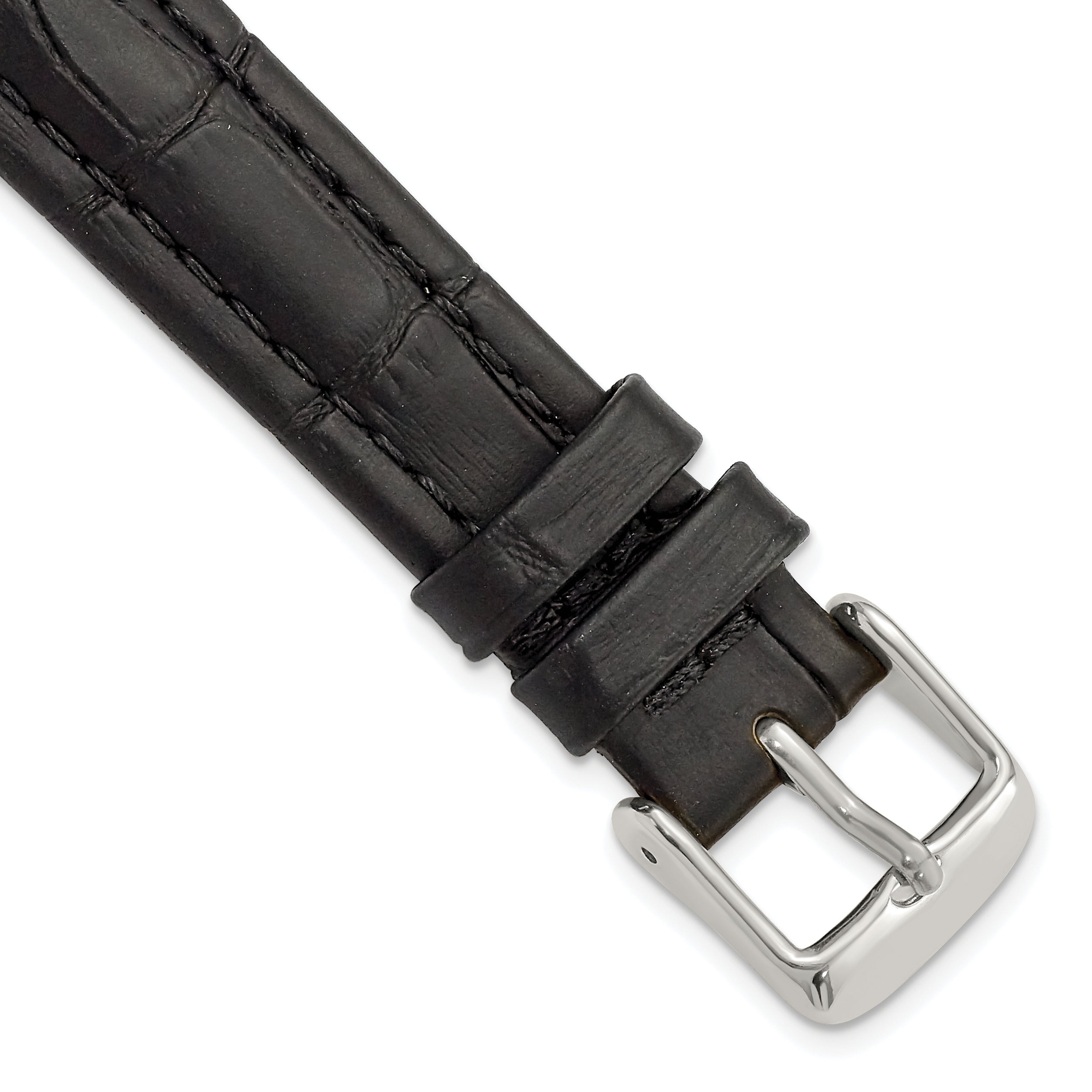 DeBeer 16mm Black Matte Alligator Grain Leather with Silver-tone Buckle 6.75 inch Watch Band