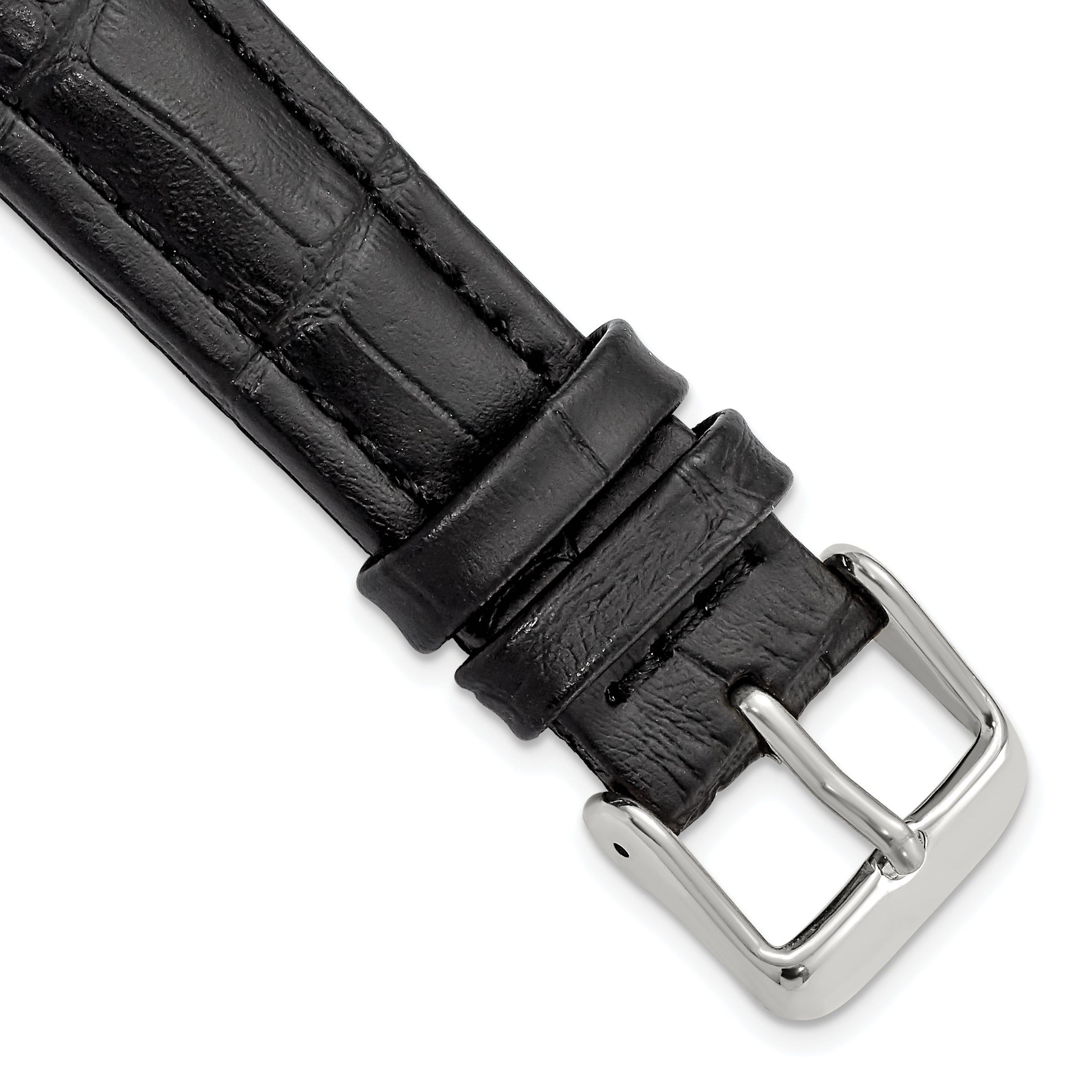 DeBeer 18mm Black Matte Alligator Grain Leather with Silver-tone Buckle 7.5 inch Watch Band