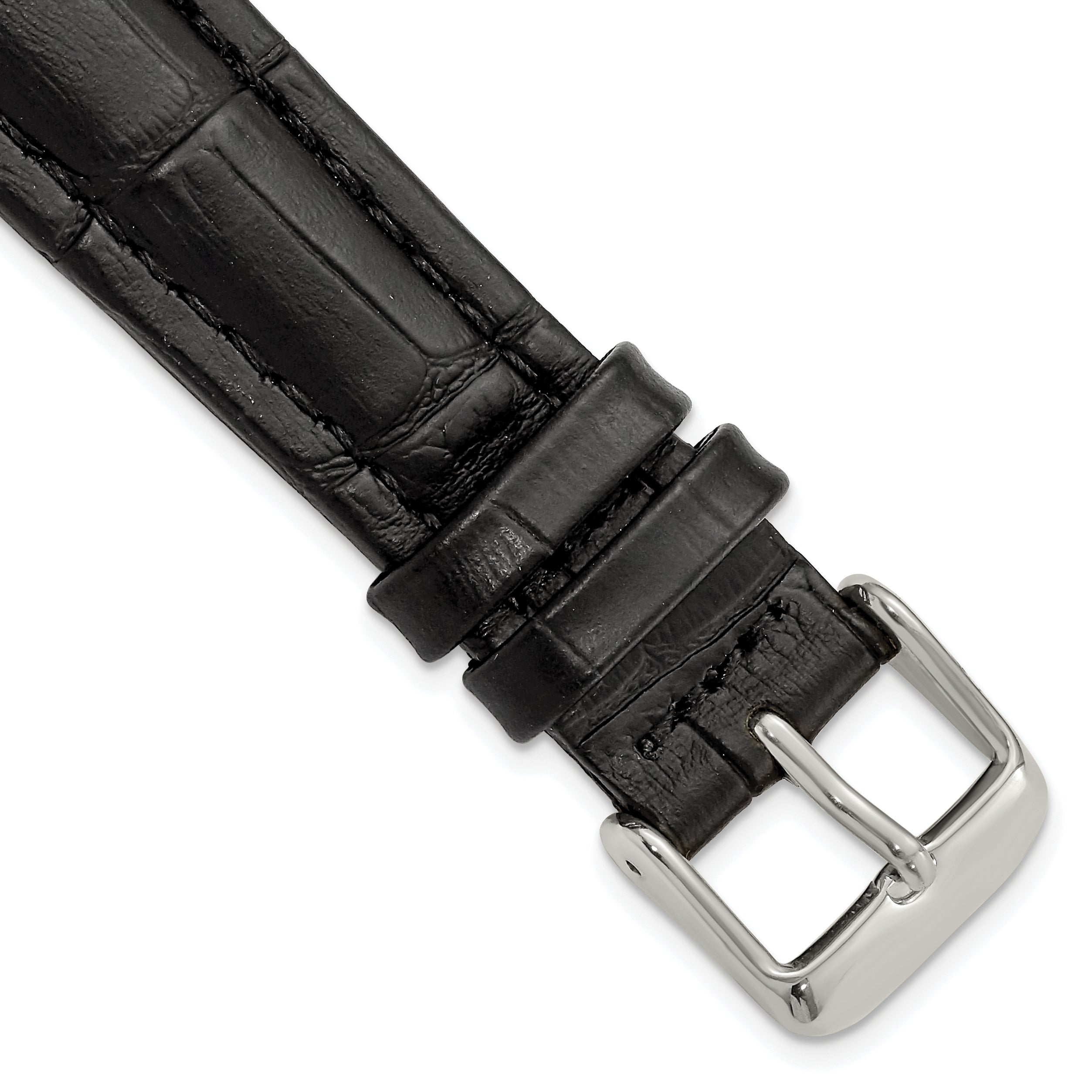 DeBeer 19mm Black Matte Alligator Grain Leather with Silver-tone Buckle 7.5 inch Watch Band