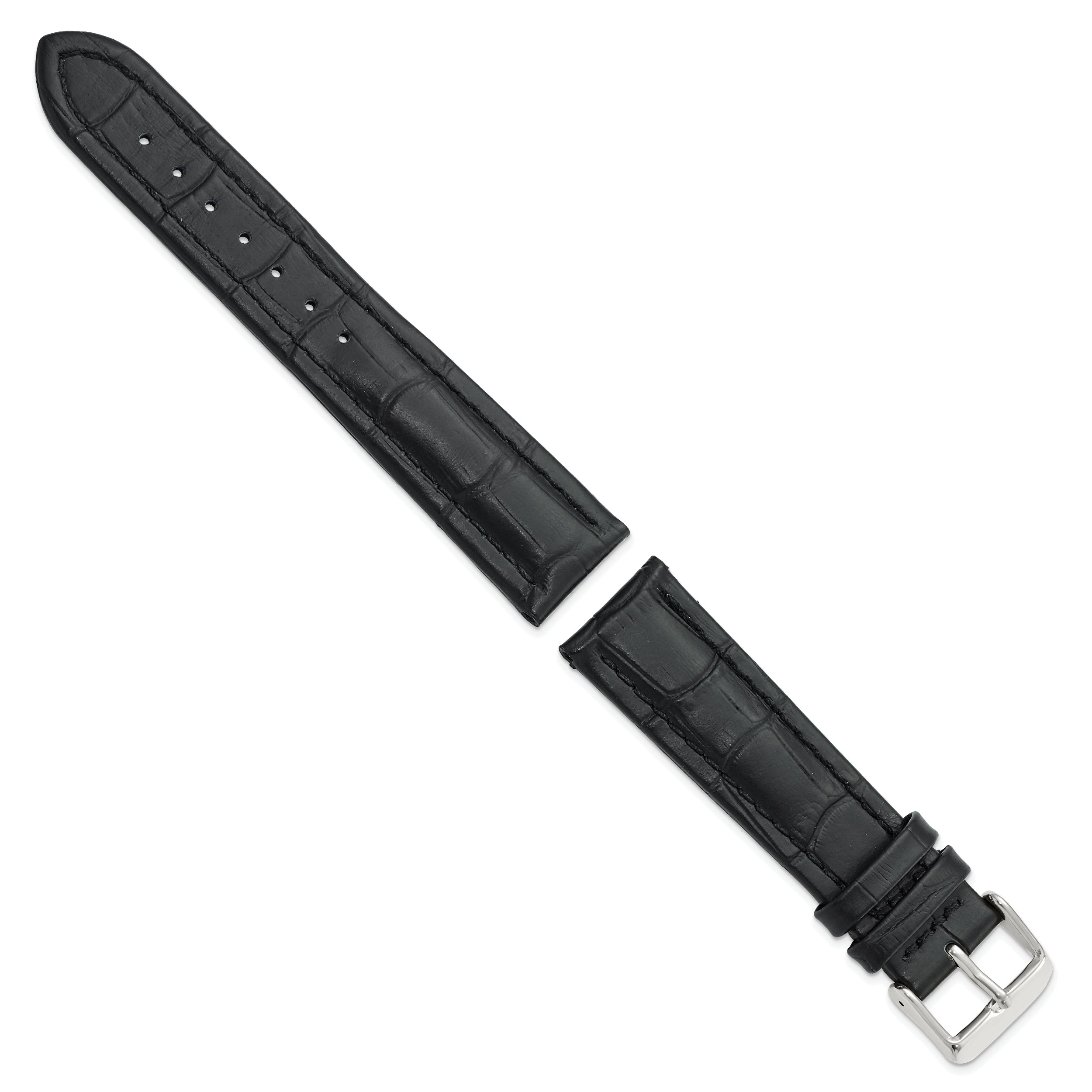 14mm Black Matte Alligator Grain Leather with Silver-tone Buckle 6.75 inch Watch Band