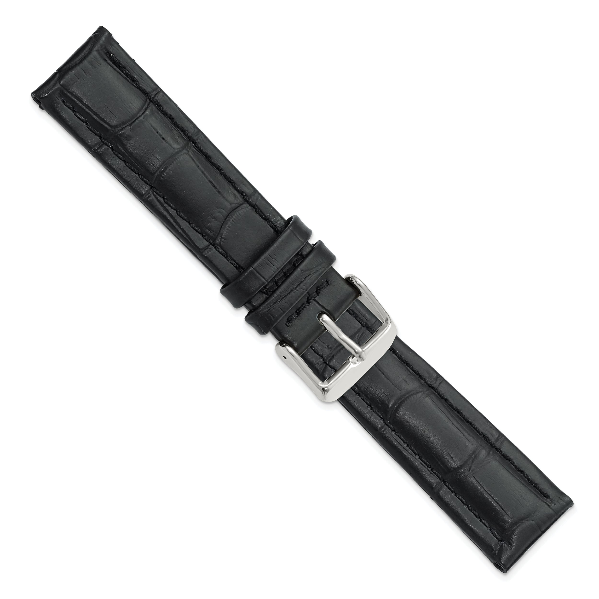 14mm Black Matte Alligator Grain Leather with Silver-tone Buckle 6.75 inch Watch Band