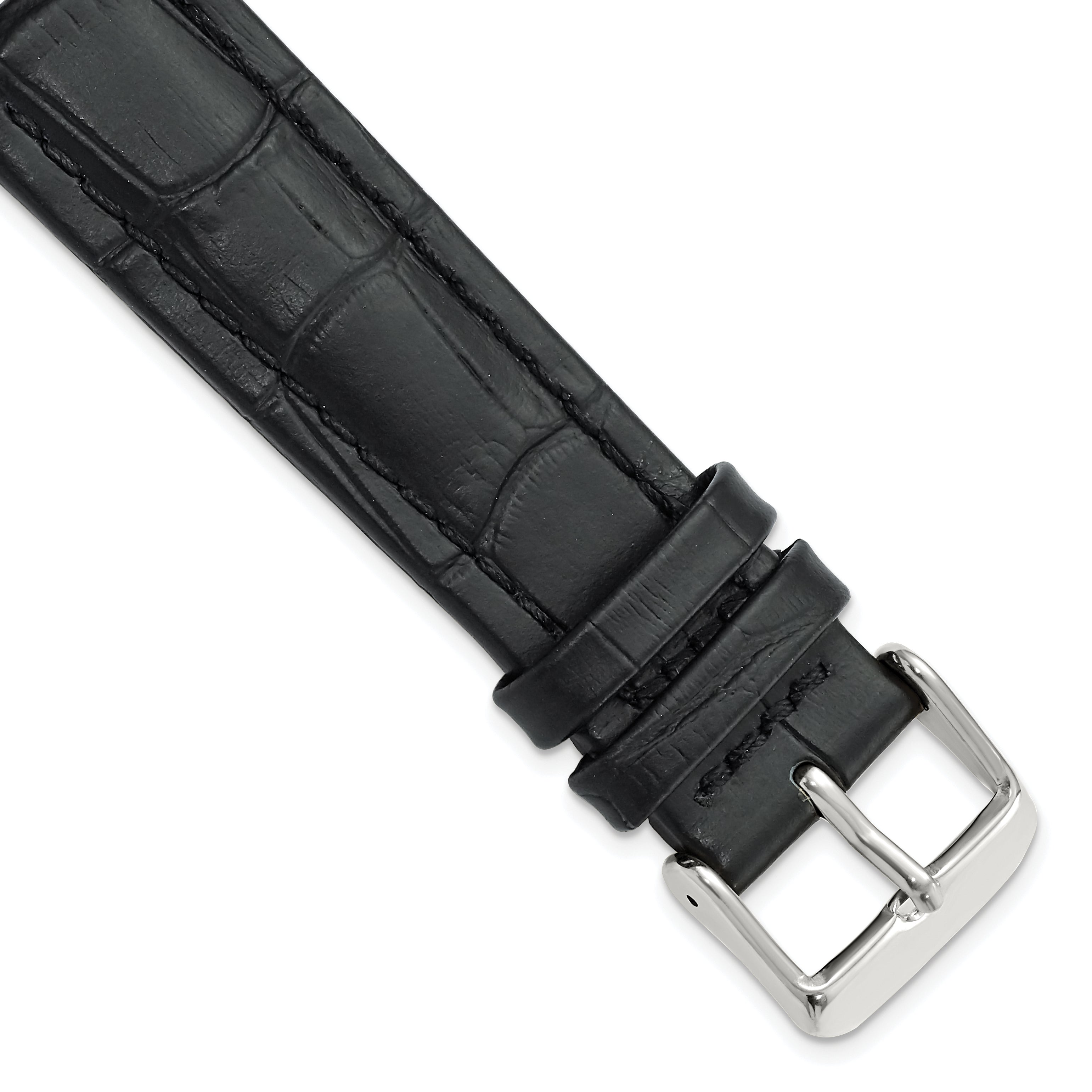 DeBeer 20mm Black Matte Alligator Grain Leather with Silver-tone Buckle 7.5 inch Watch Band