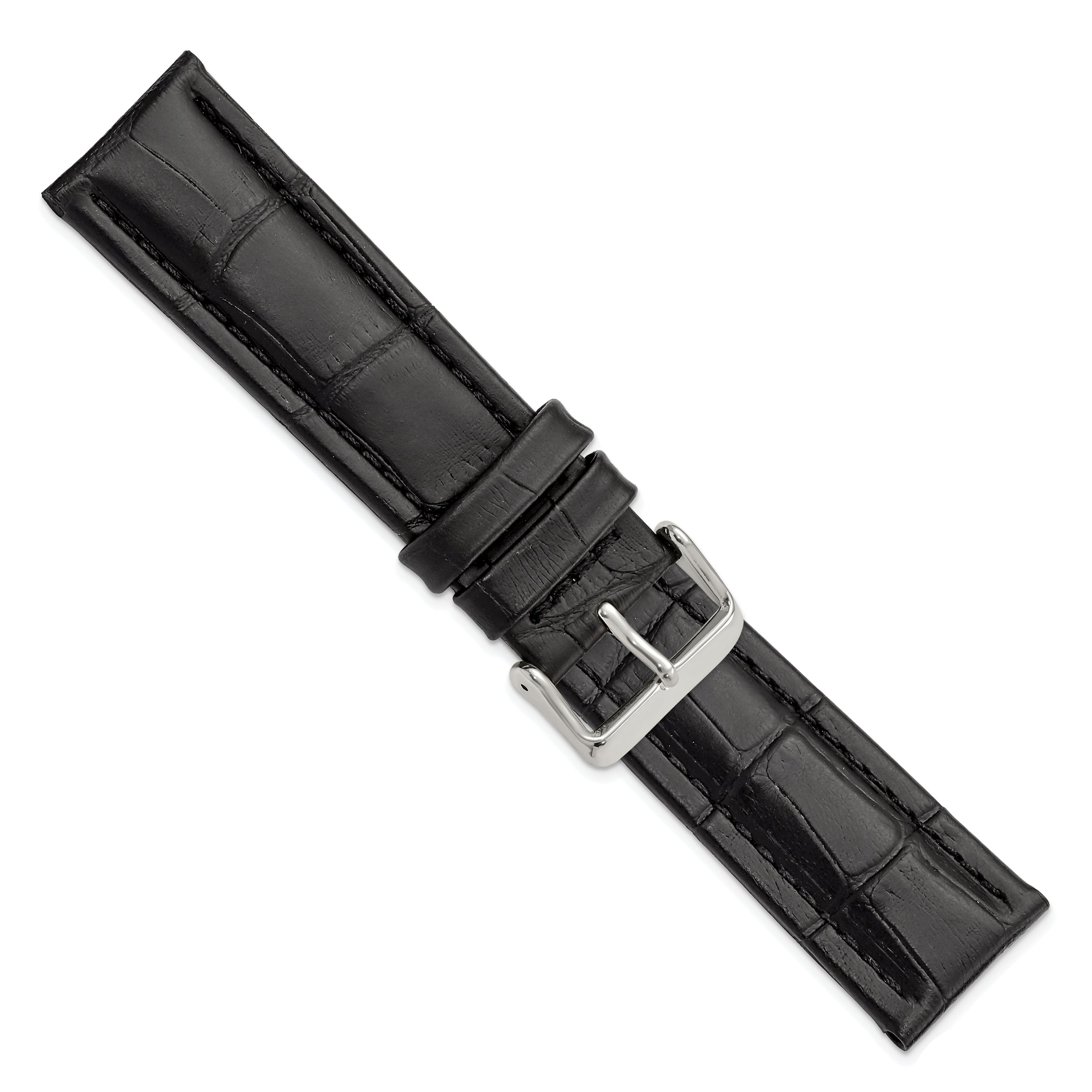 14mm Black Matte Alligator Grain Leather with Silver-tone Buckle 6.75 inch Watch Band