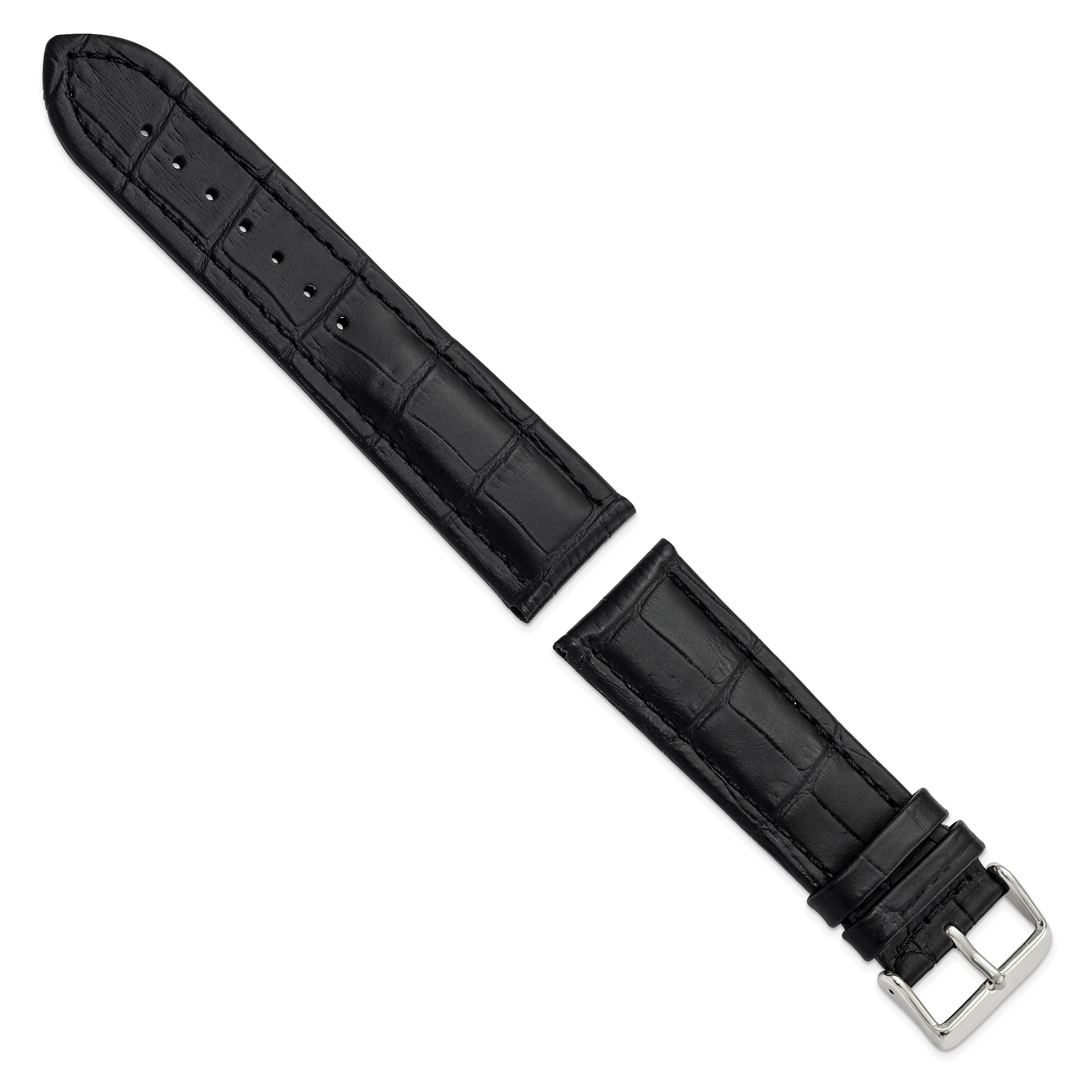 14mm Black Matte Alligator Grain Leather with Silver-tone Buckle 6.75 inch Watch Band