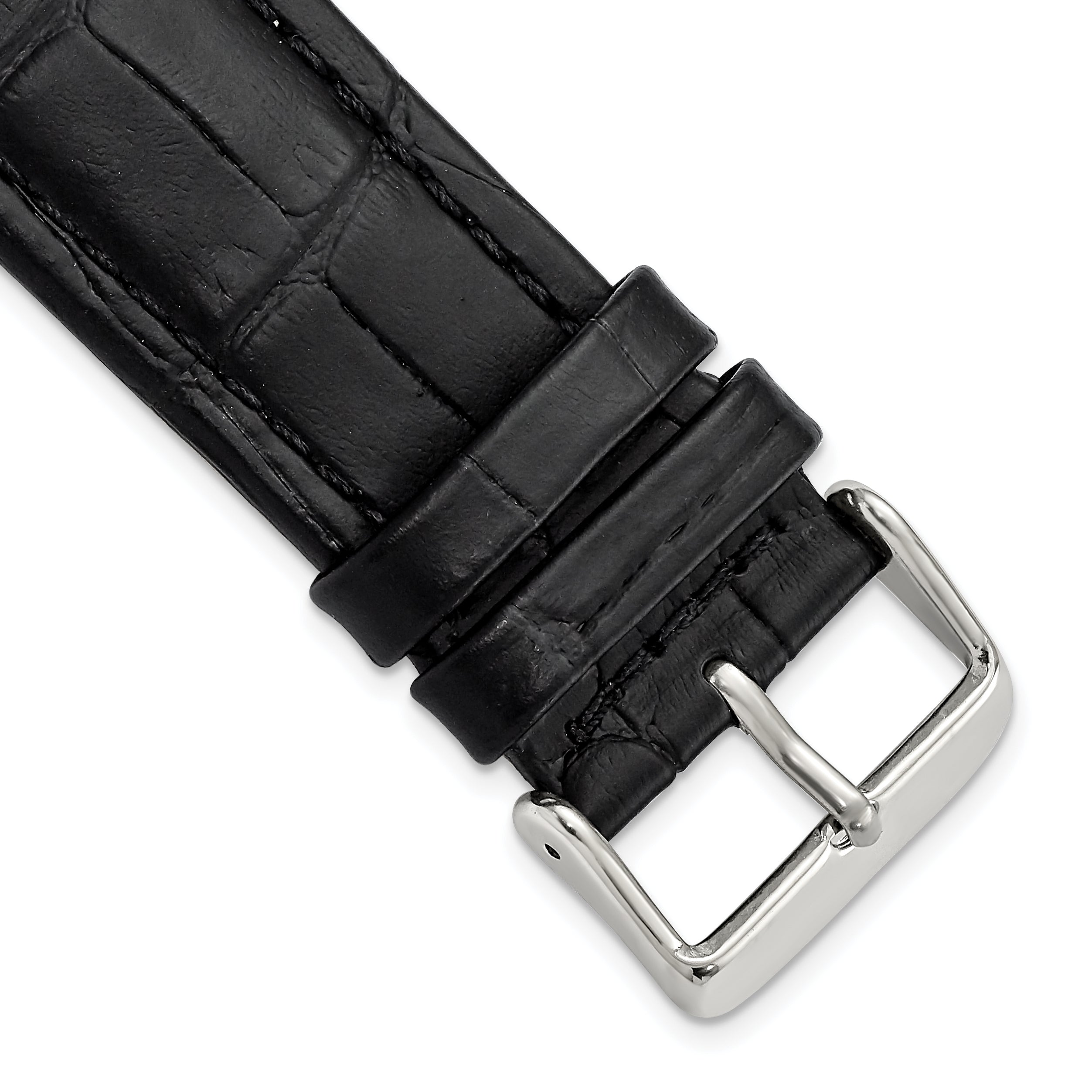DeBeer 24mm Black Matte Alligator Grain Leather with Silver-tone Buckle 7.5 inch Watch Band