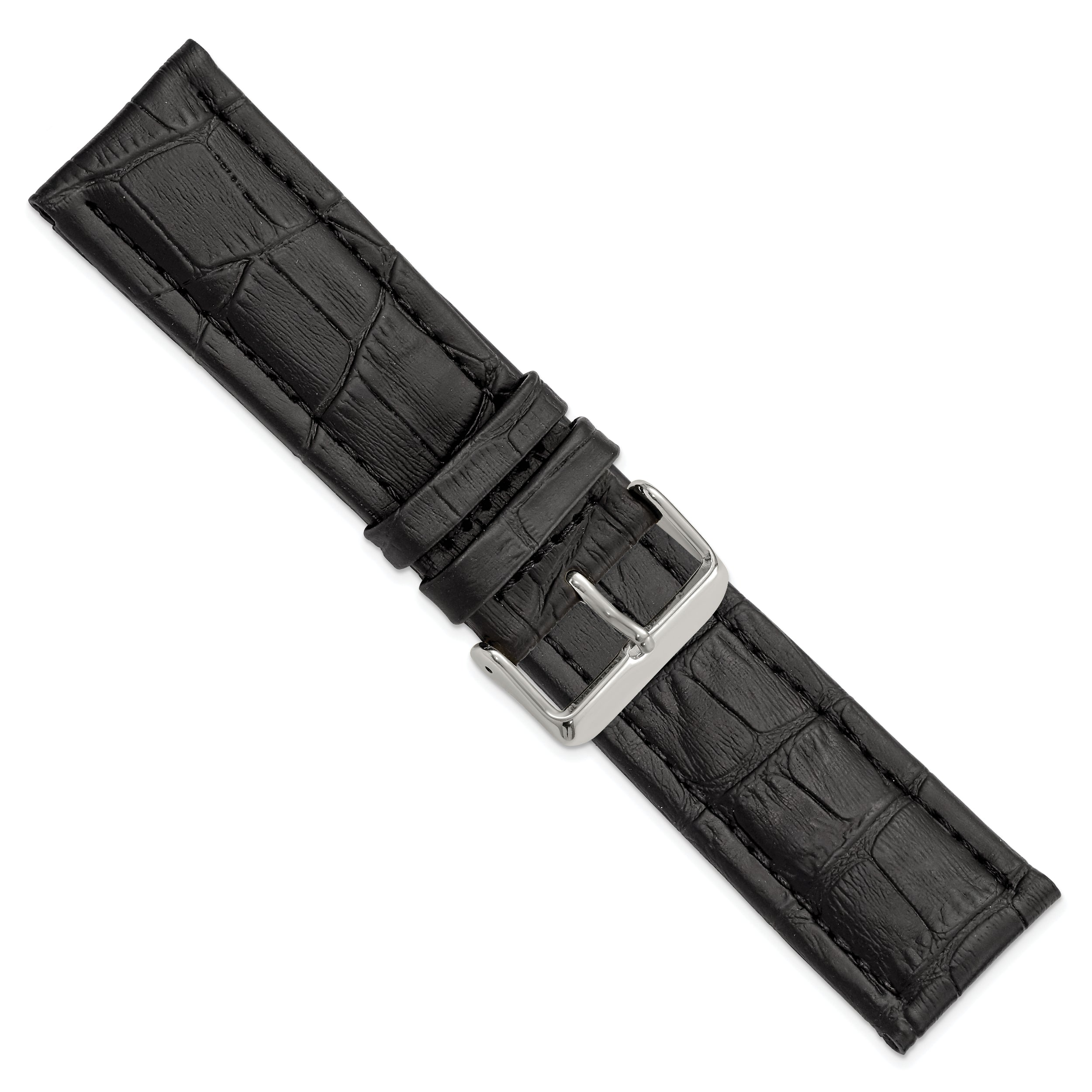 14mm Black Matte Alligator Grain Leather with Silver-tone Buckle 6.75 inch Watch Band