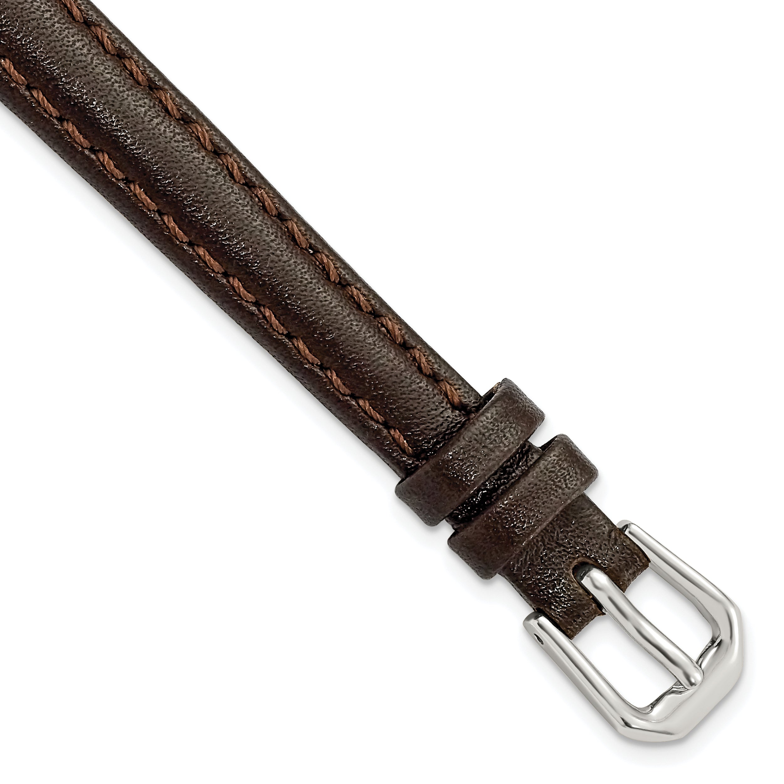 DeBeer 10mm Dark Brown Smooth Leather with Silver-tone Buckle 6.75 inch Watch Band
