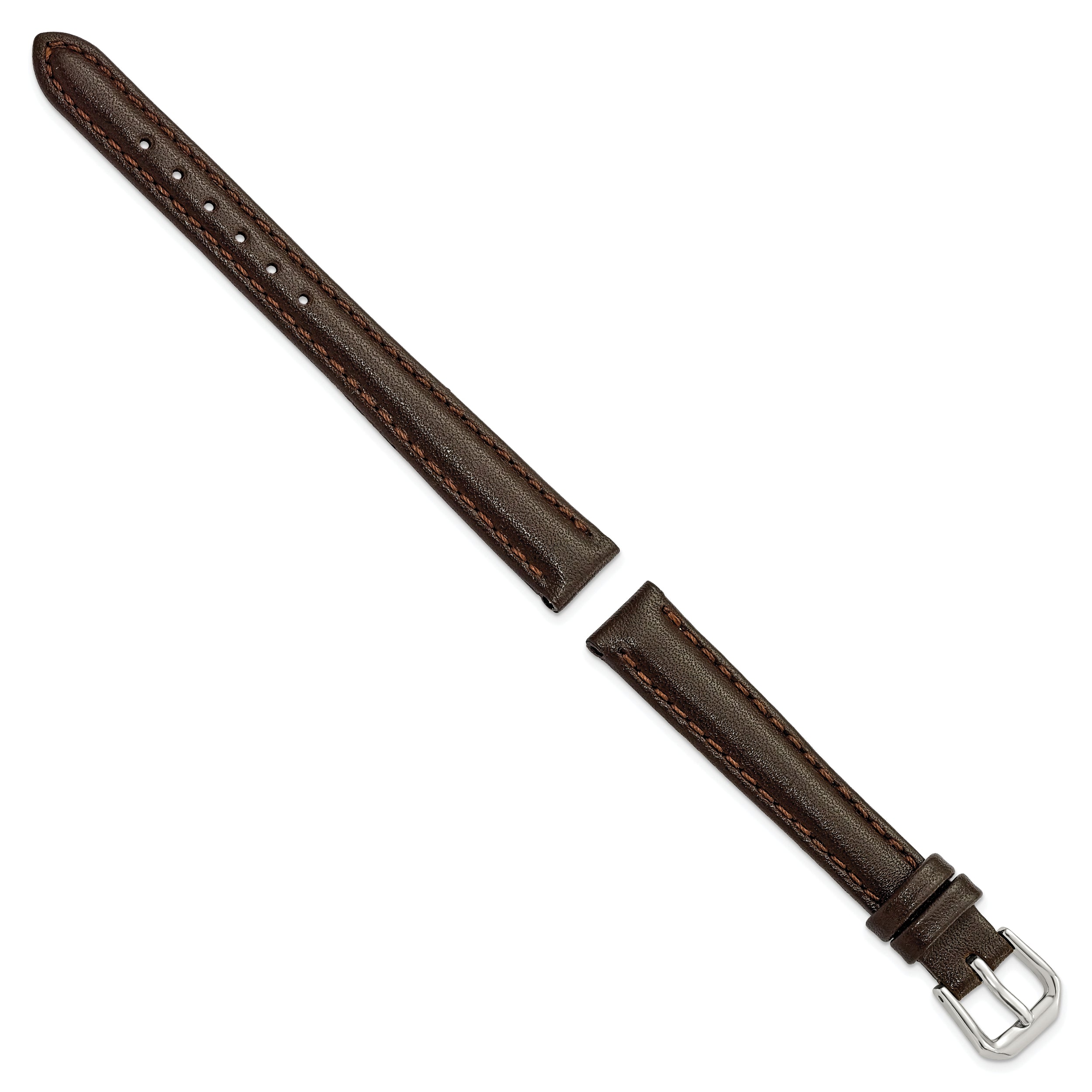 10mm Dark Brown Smooth Leather with Silver-tone Buckle 6.75 inch Watch Band