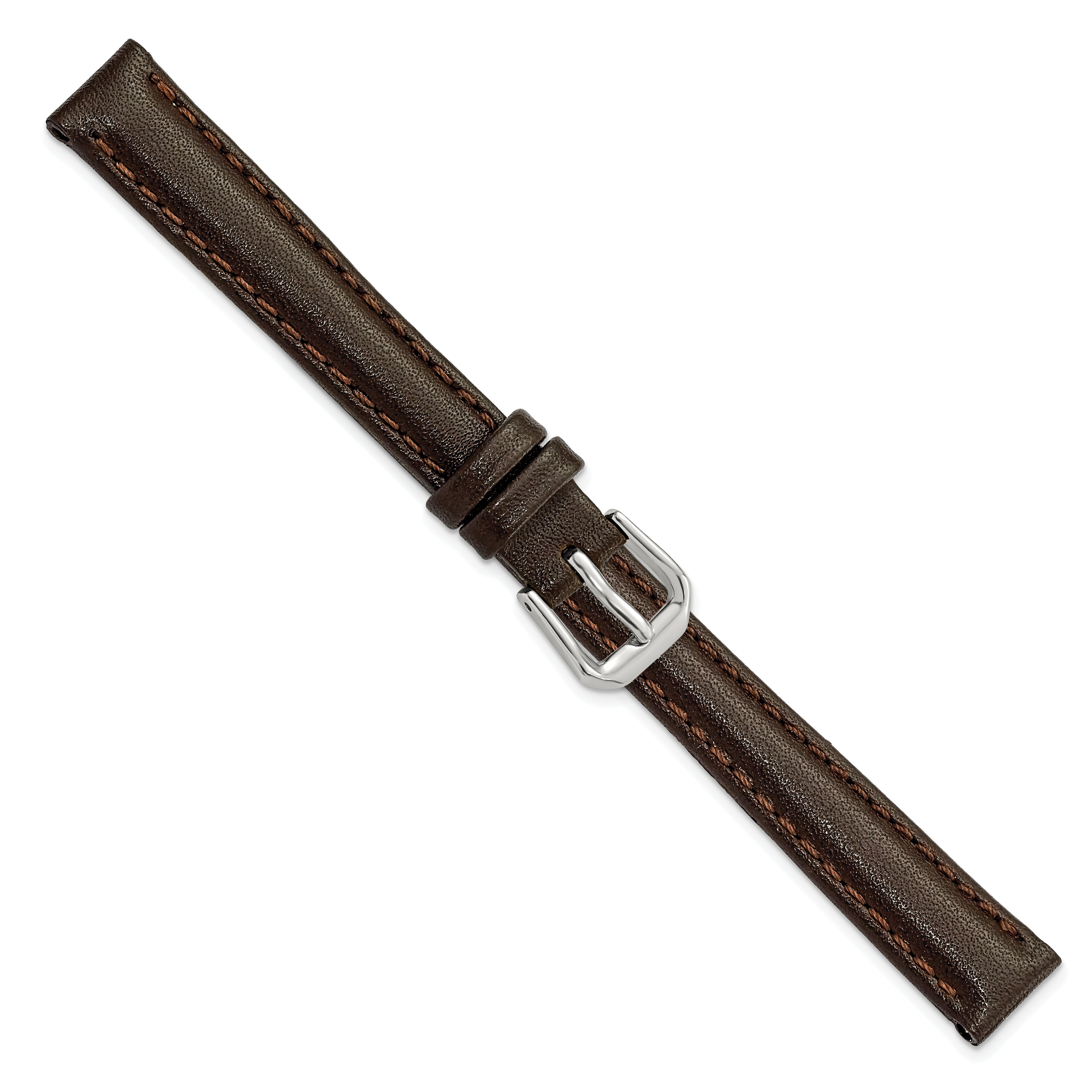 10mm Dark Brown Smooth Leather with Silver-tone Buckle 6.75 inch Watch Band