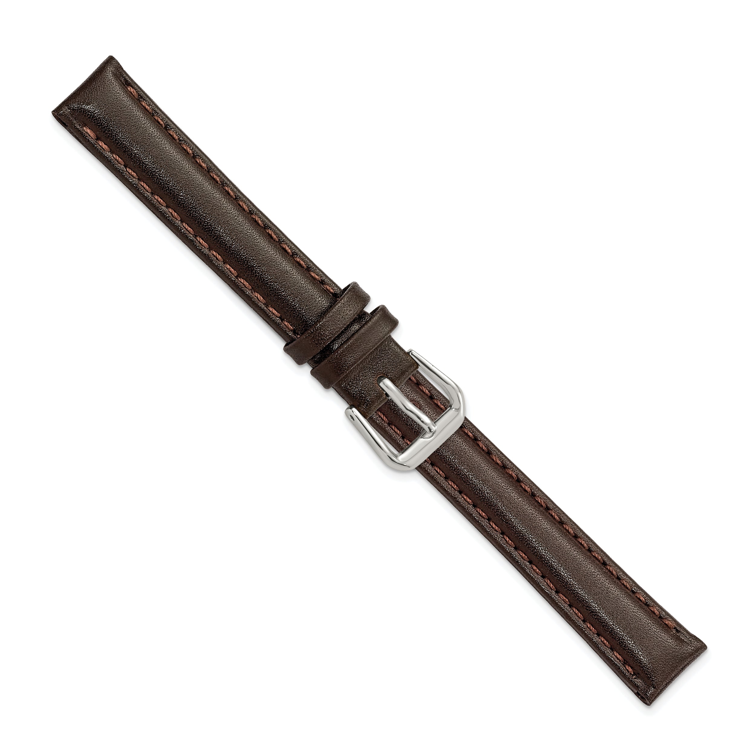 10mm Dark Brown Smooth Leather with Silver-tone Buckle 6.75 inch Watch Band