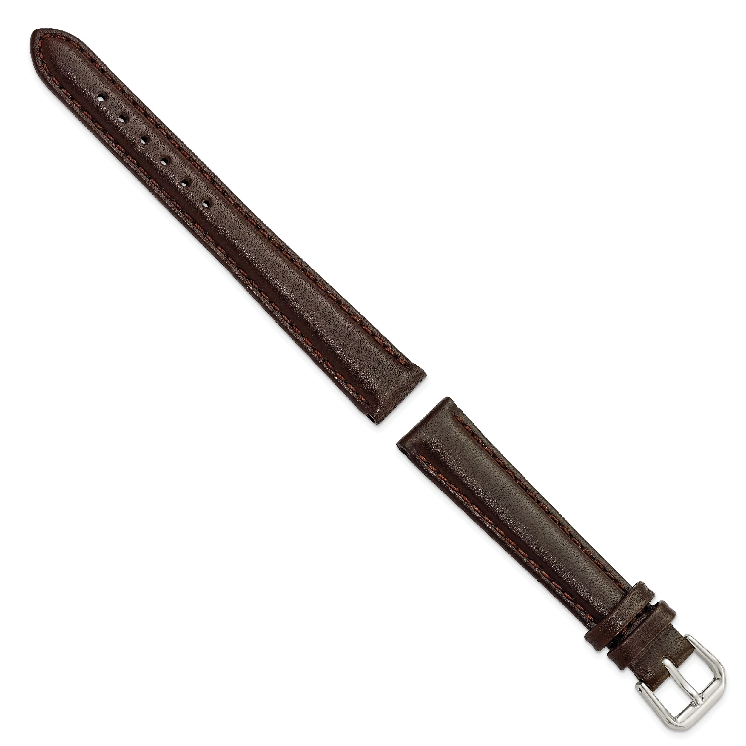 10mm Dark Brown Smooth Leather with Silver-tone Buckle 6.75 inch Watch Band