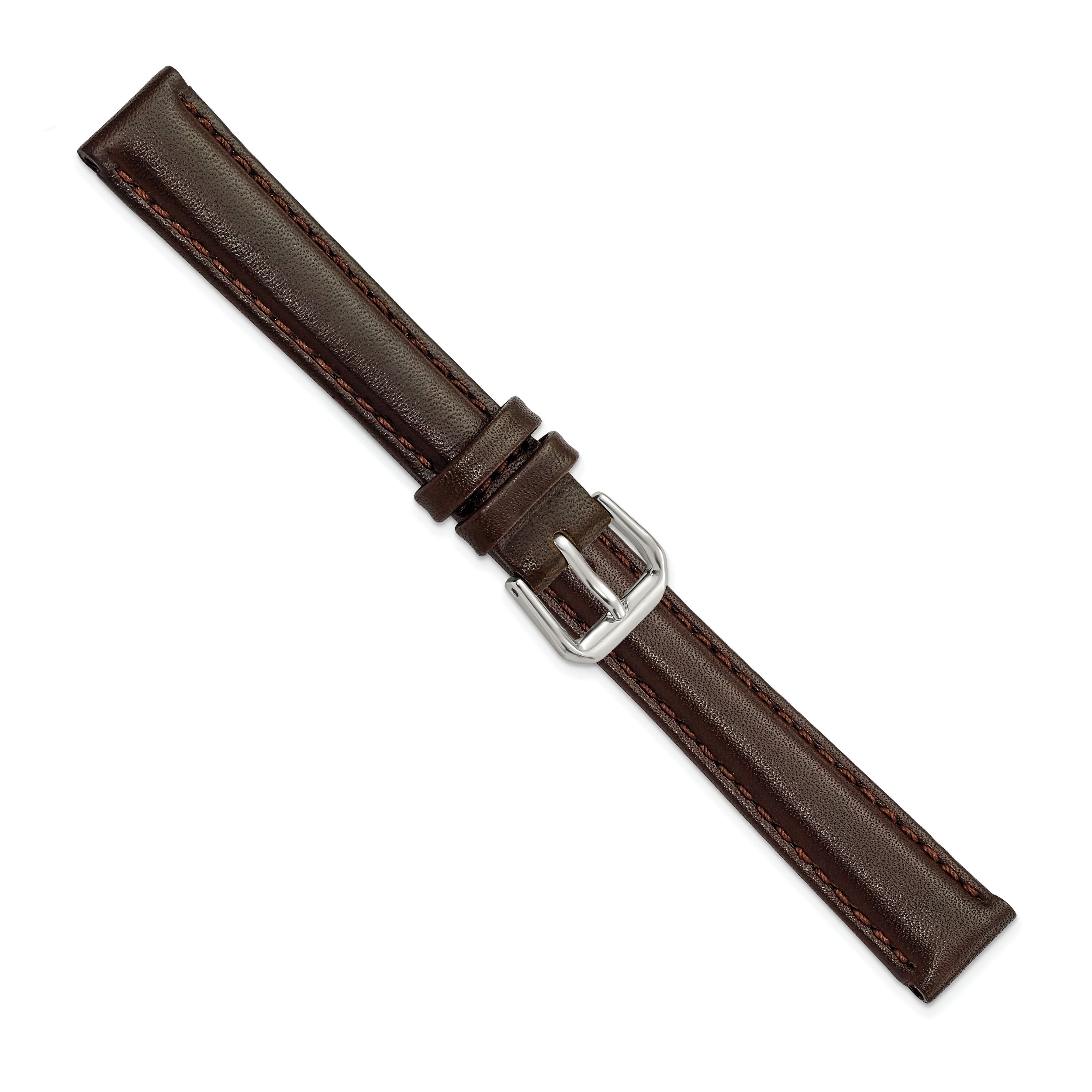 10mm Dark Brown Smooth Leather with Silver-tone Buckle 6.75 inch Watch Band