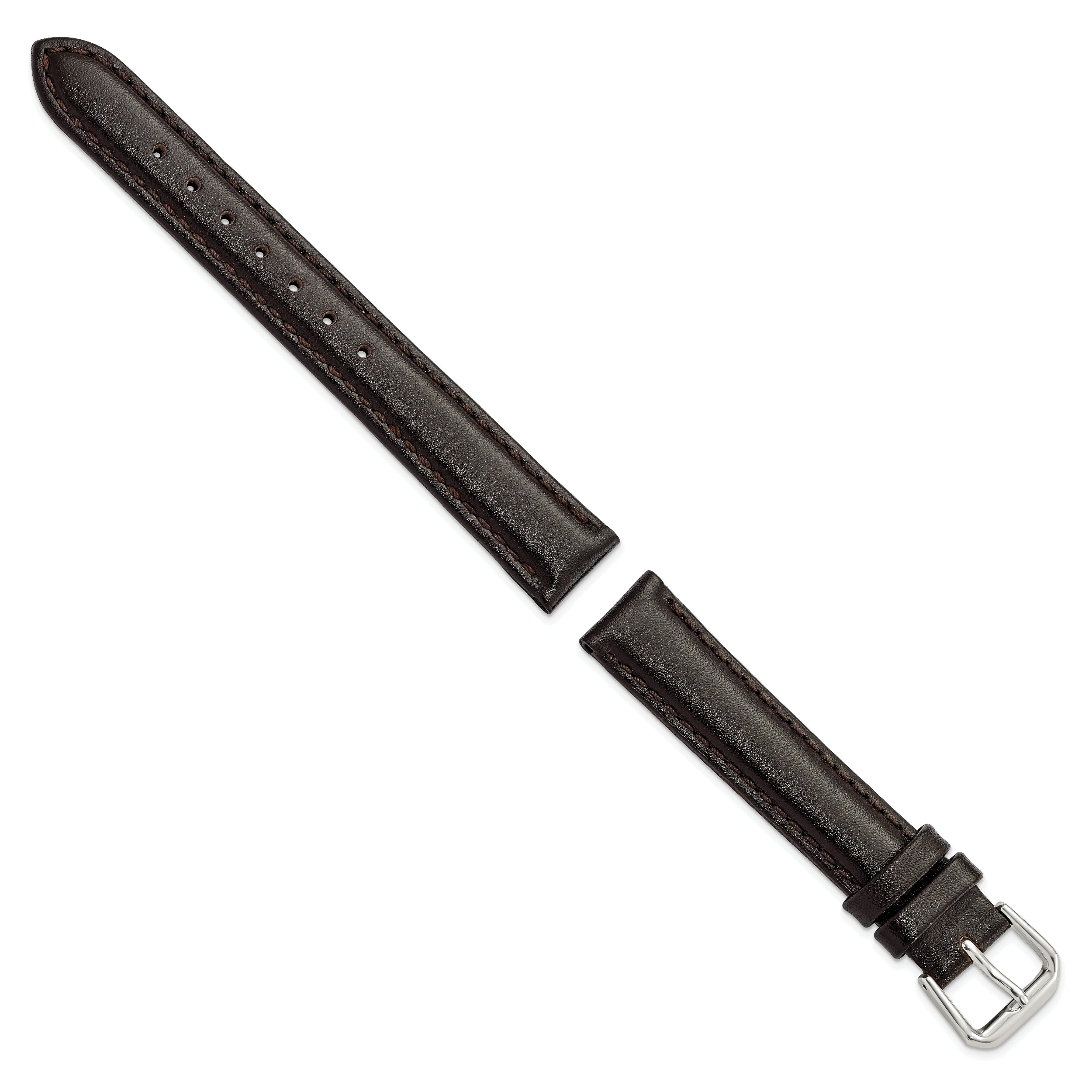 10mm Dark Brown Smooth Leather with Silver-tone Buckle 6.75 inch Watch Band