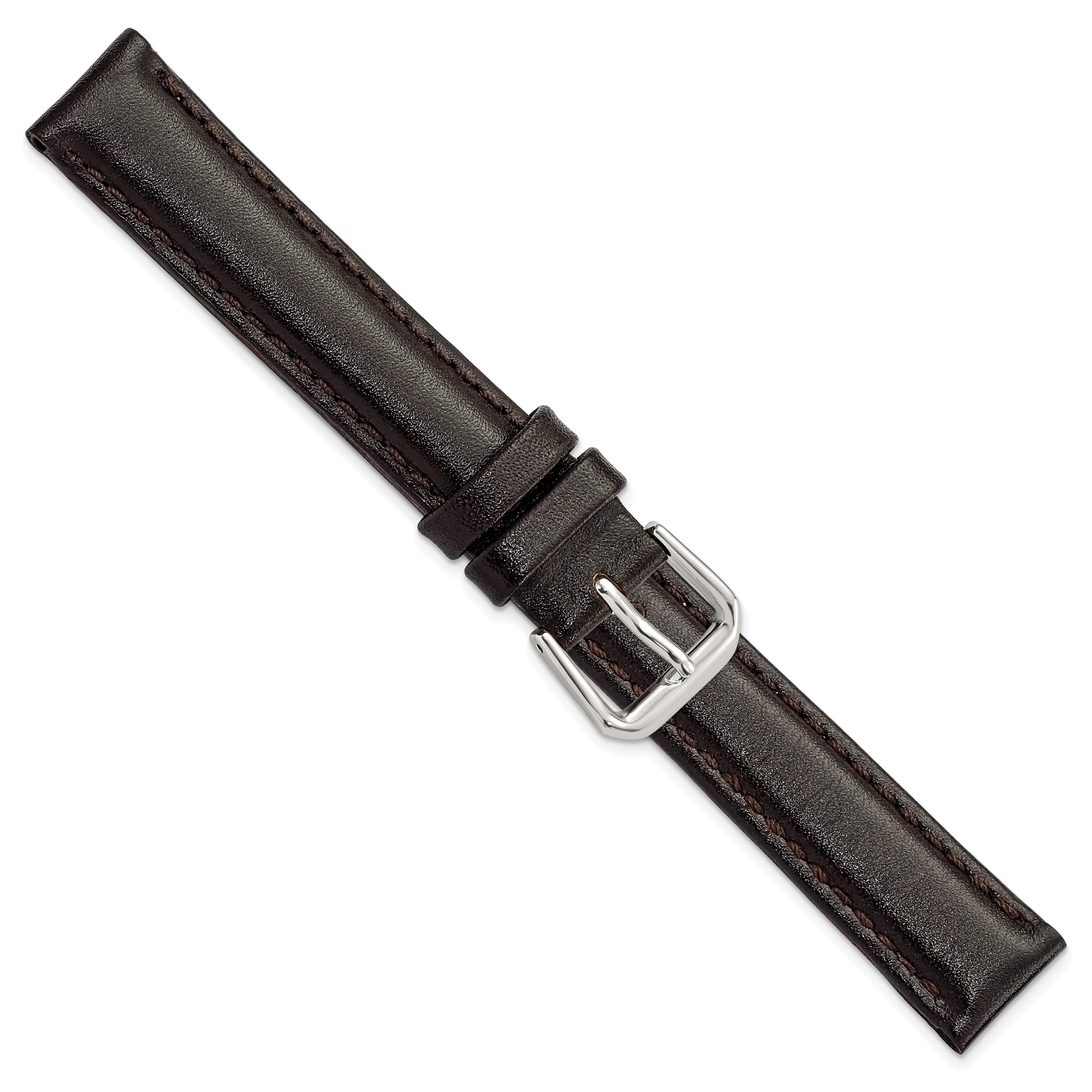 10mm Dark Brown Smooth Leather with Silver-tone Buckle 6.75 inch Watch Band
