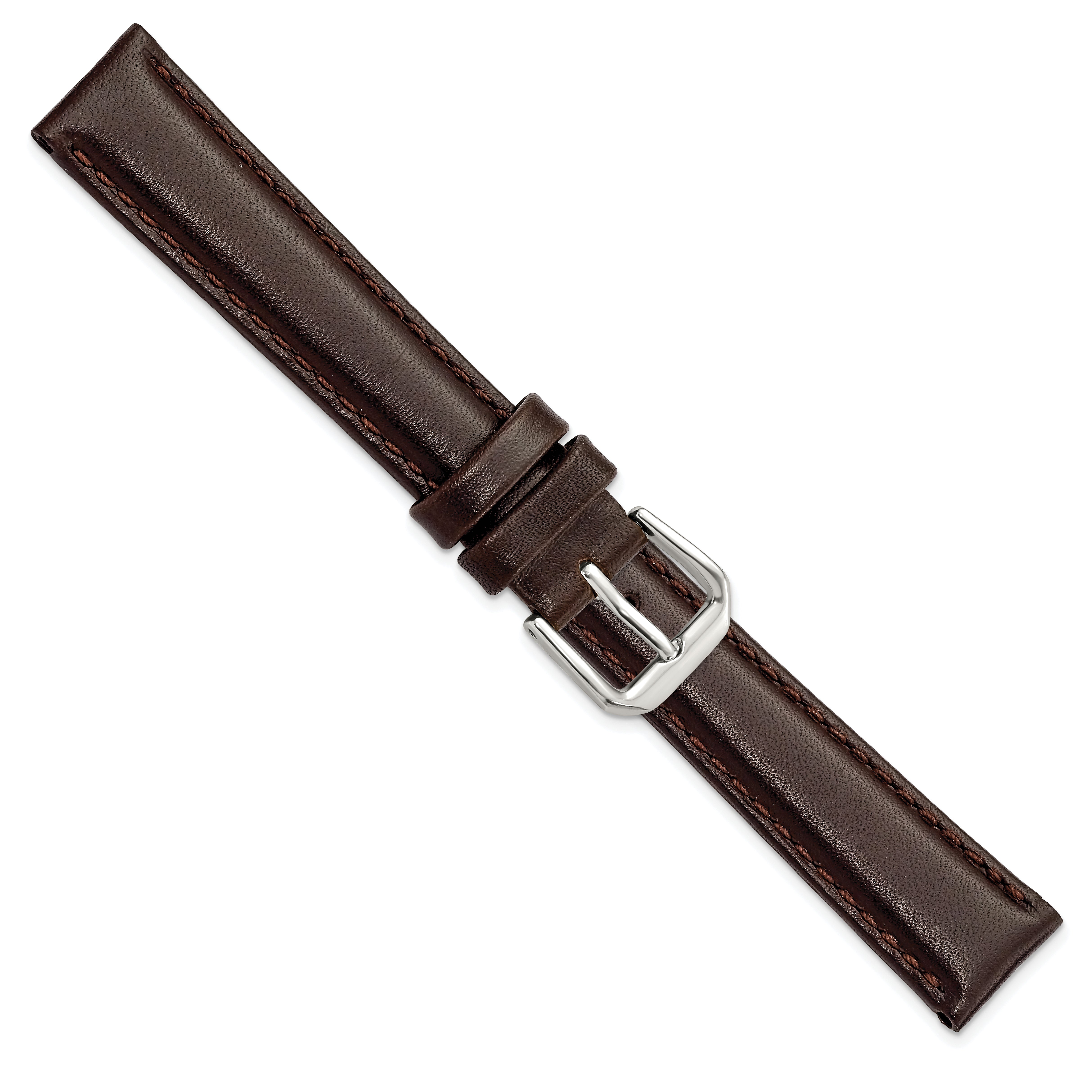 10mm Dark Brown Smooth Leather with Silver-tone Buckle 6.75 inch Watch Band