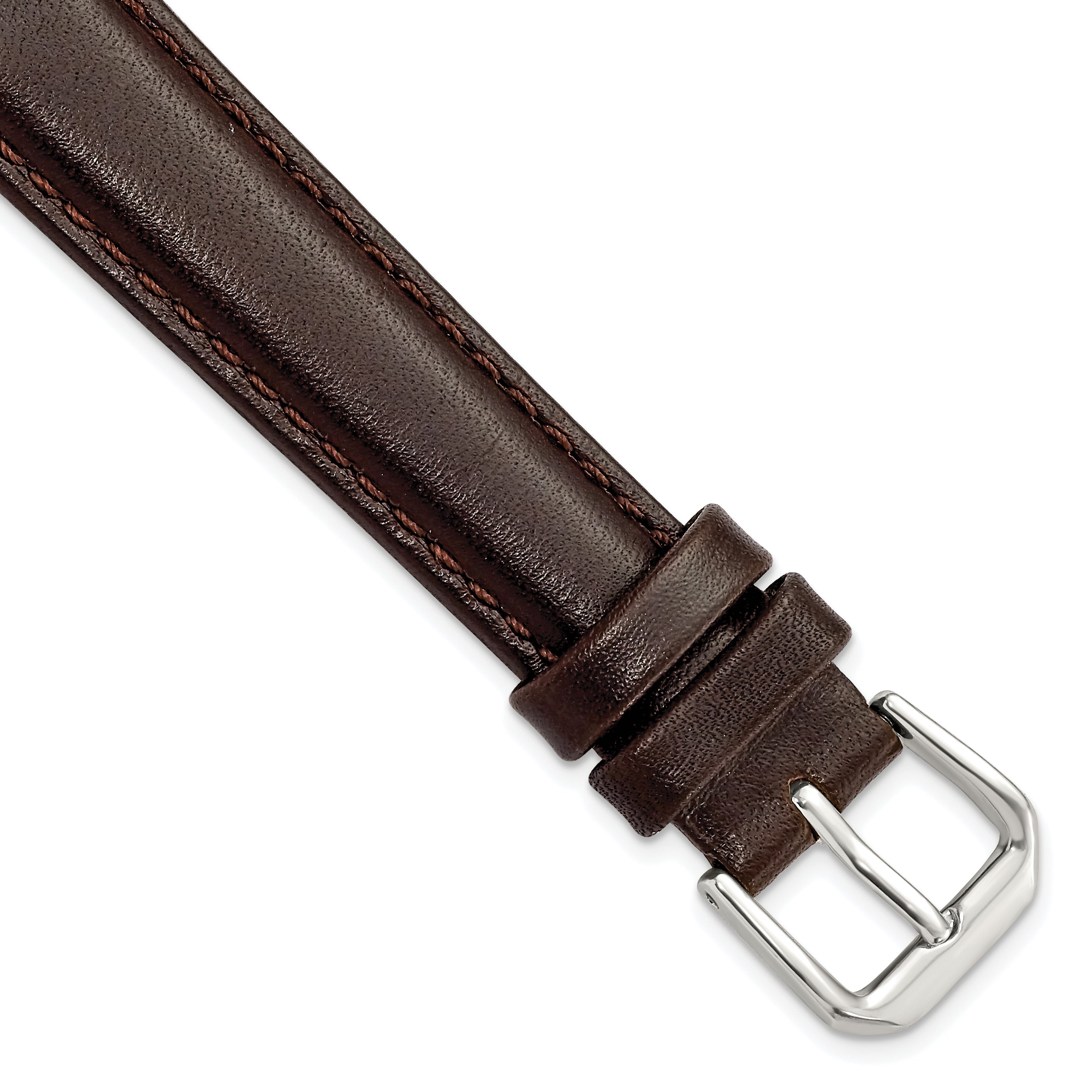 DeBeer 16mm Dark Brown Smooth Leather with Silver-tone Buckle 7.5 inch Watch Band