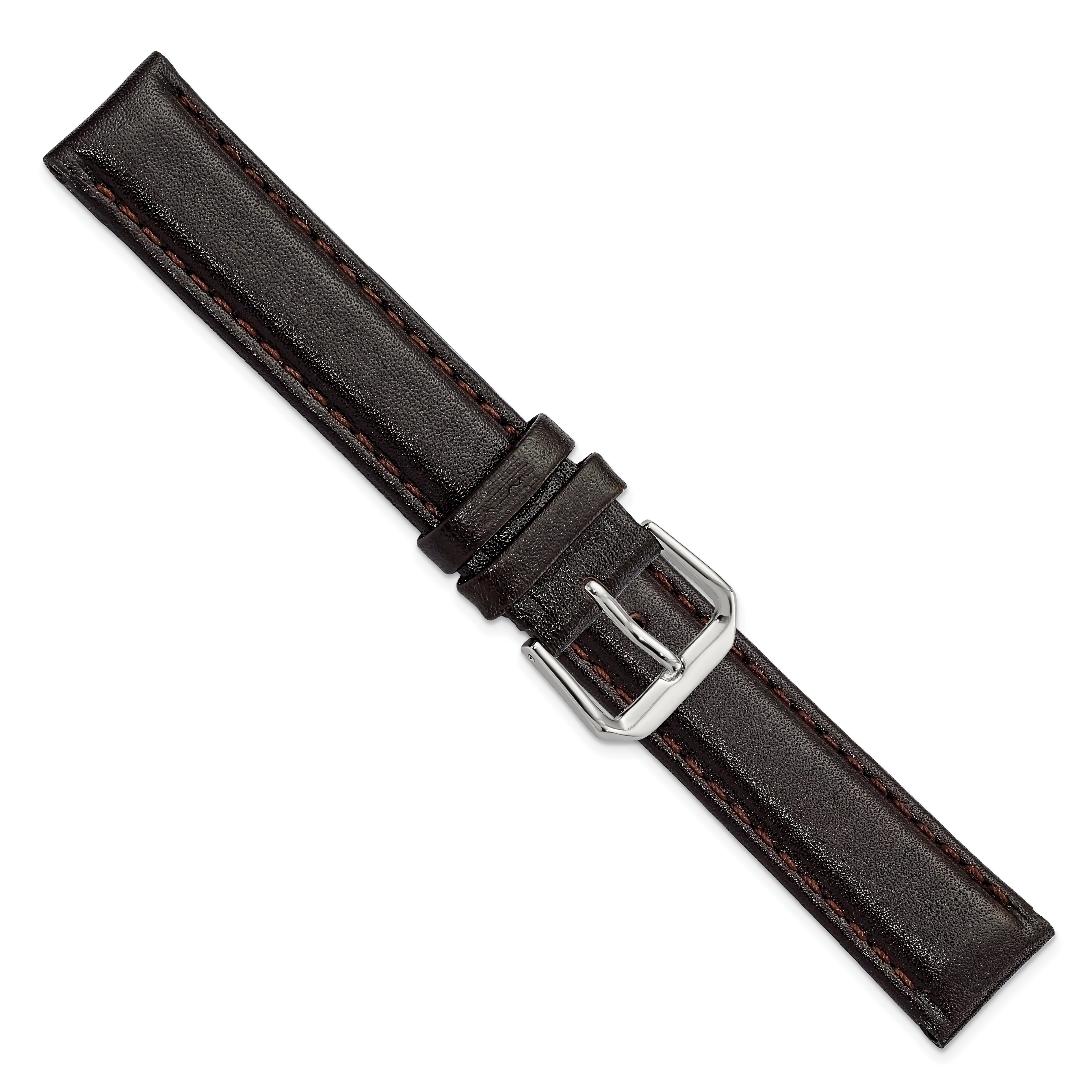 10mm Dark Brown Smooth Leather with Silver-tone Buckle 6.75 inch Watch Band