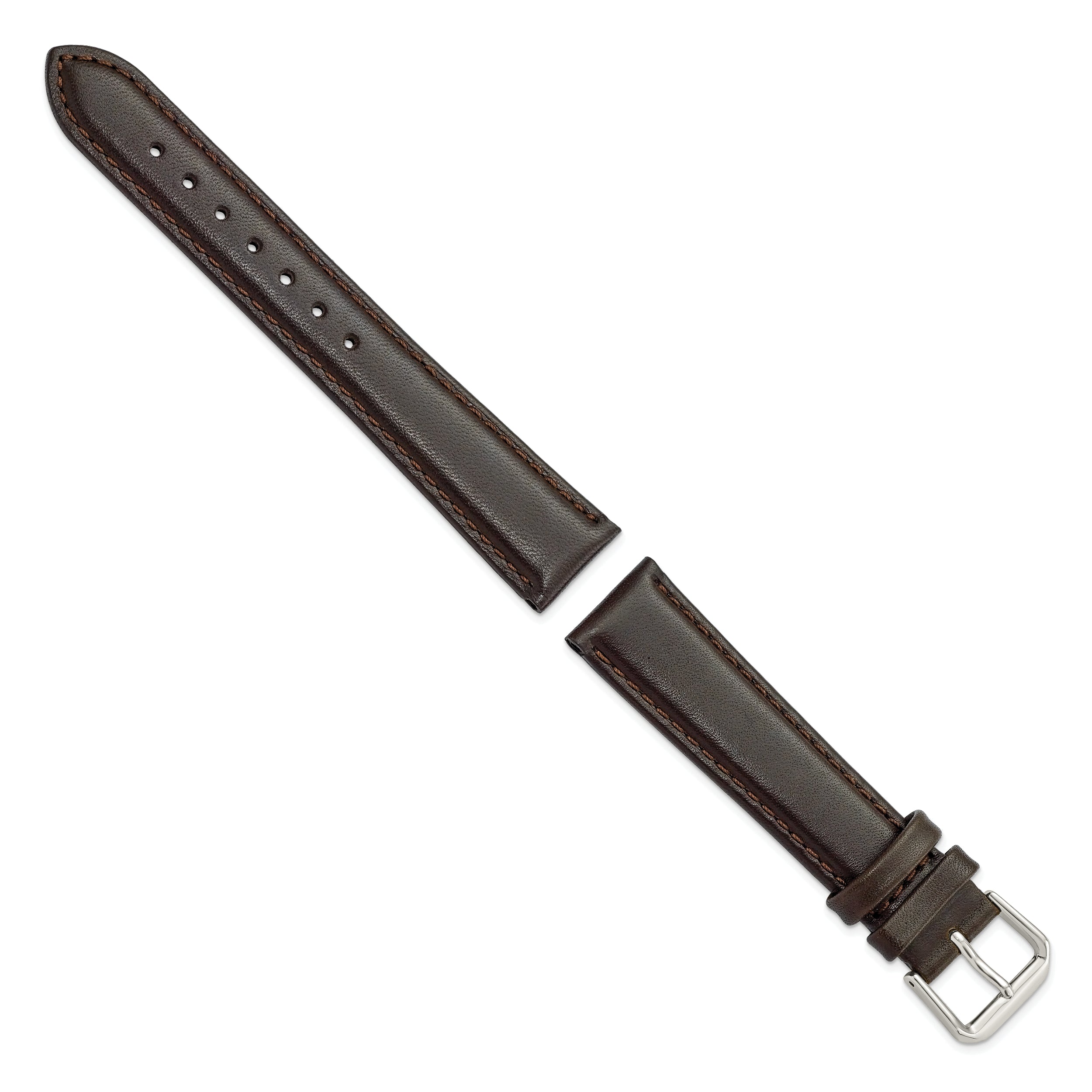 10mm Dark Brown Smooth Leather with Silver-tone Buckle 6.75 inch Watch Band