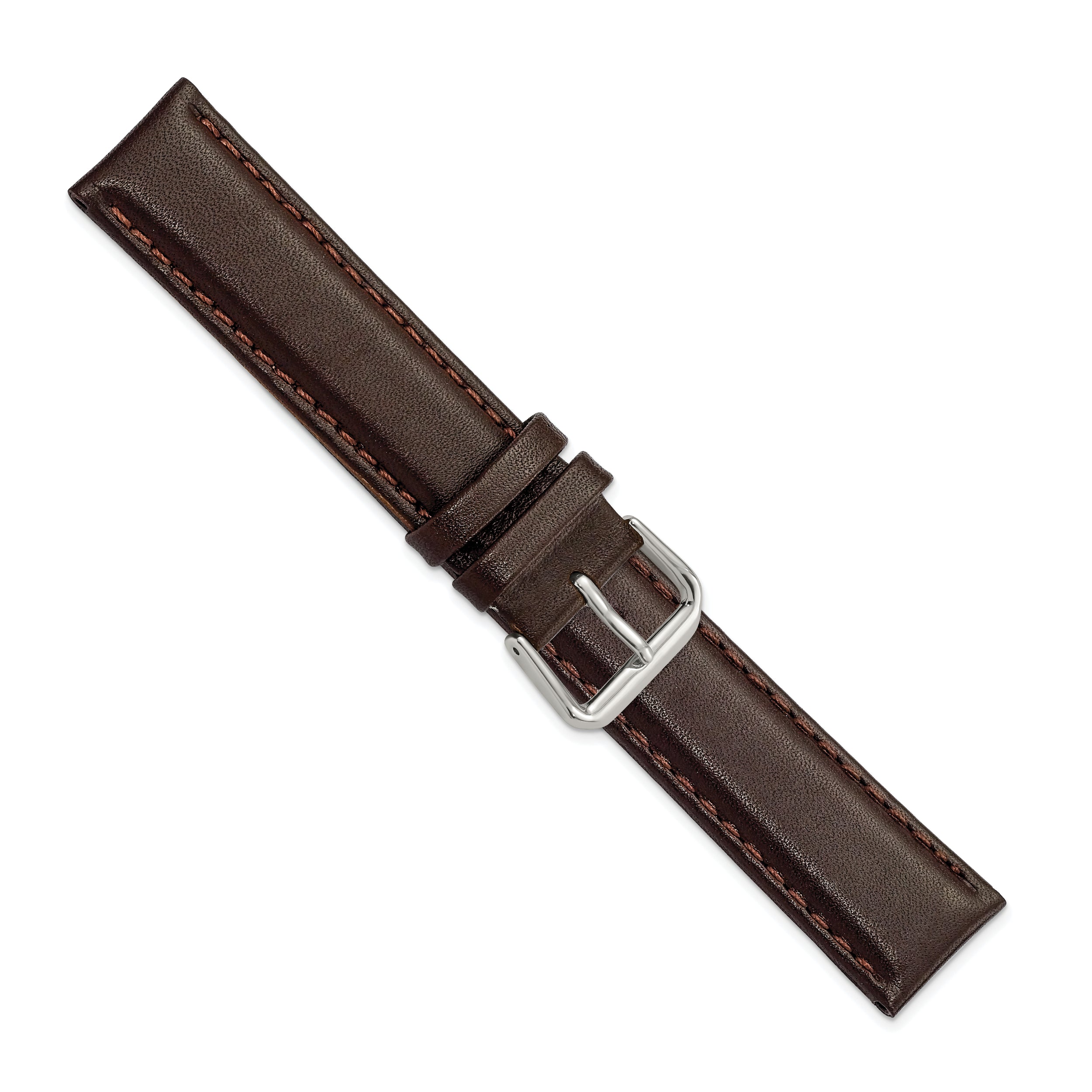 10mm Dark Brown Smooth Leather with Silver-tone Buckle 6.75 inch Watch Band