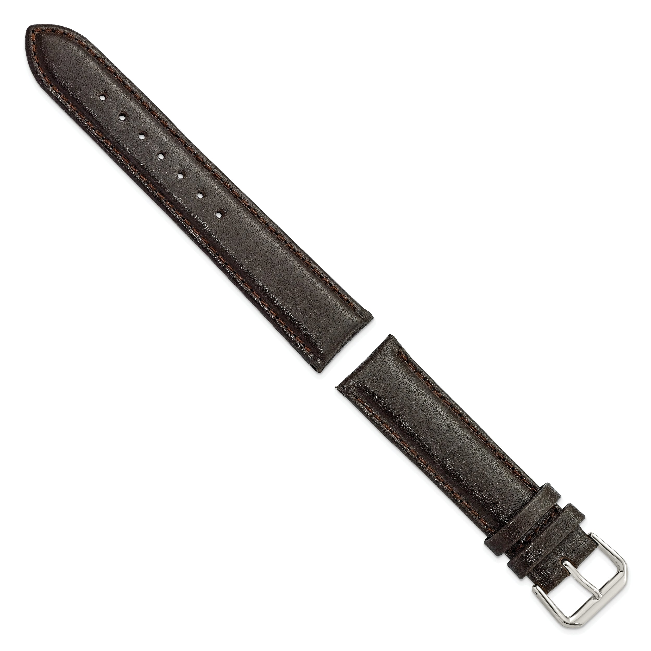 10mm Dark Brown Smooth Leather with Silver-tone Buckle 6.75 inch Watch Band