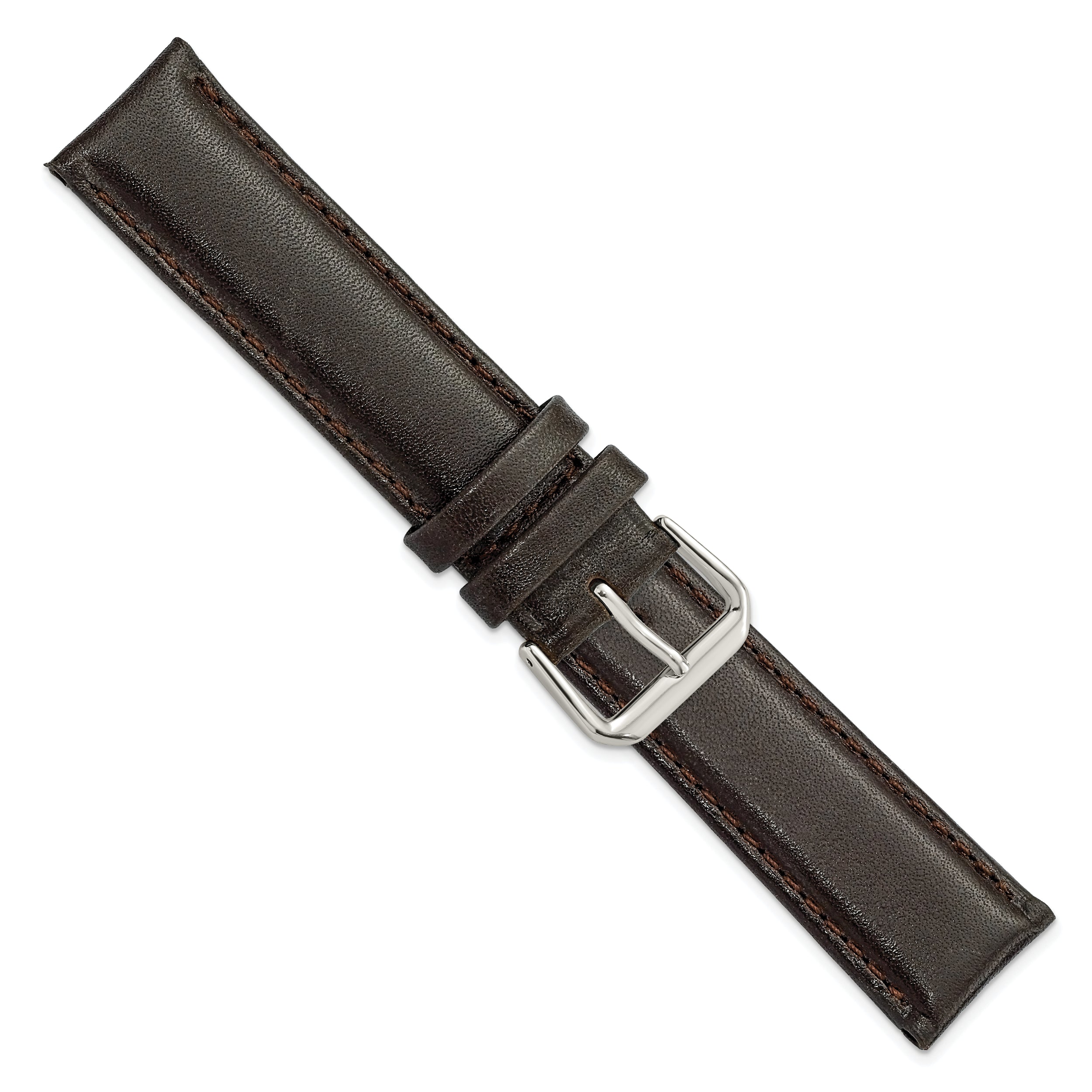 10mm Dark Brown Smooth Leather with Silver-tone Buckle 6.75 inch Watch Band