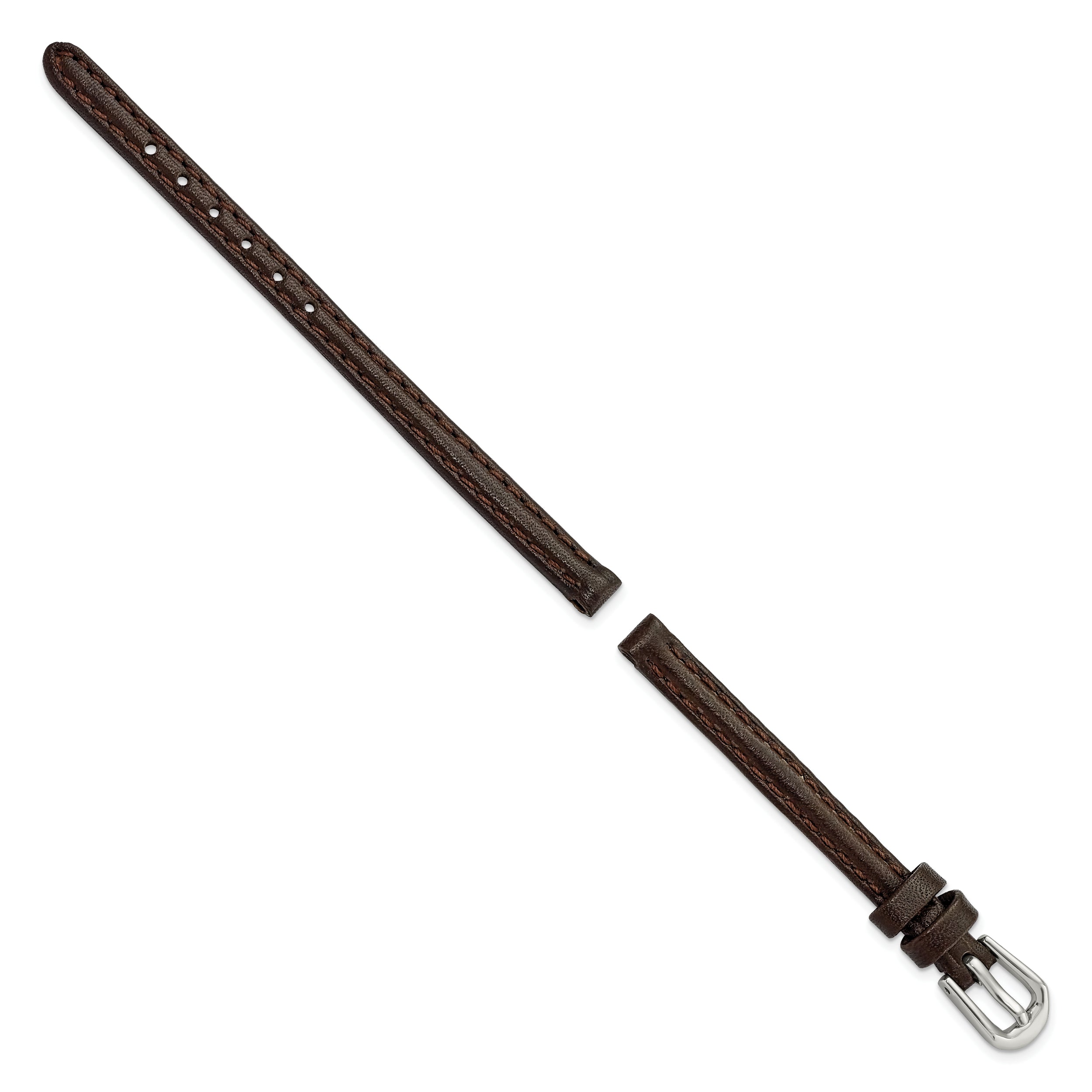 10mm Dark Brown Smooth Leather with Silver-tone Buckle 6.75 inch Watch Band
