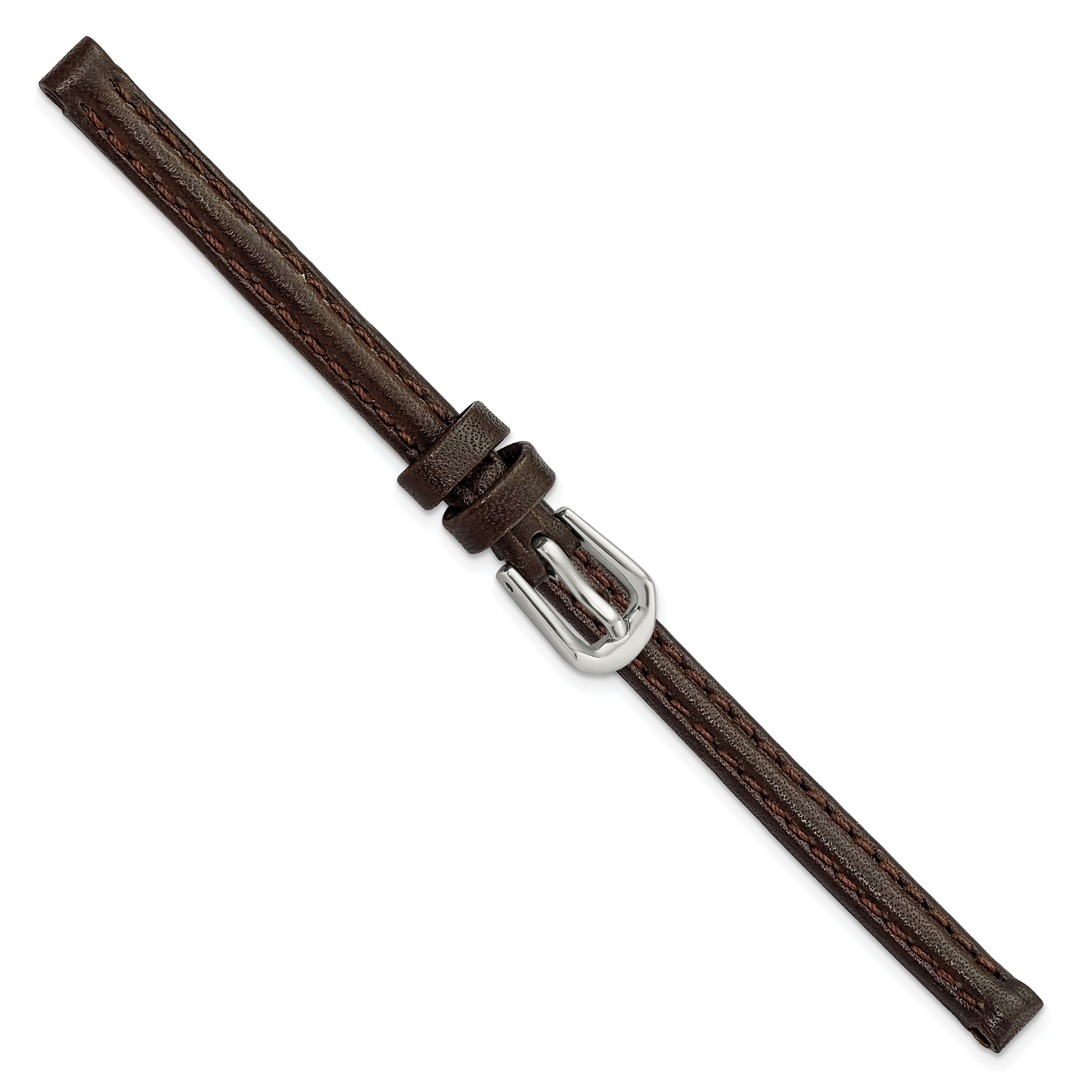 10mm Dark Brown Smooth Leather with Silver-tone Buckle 6.75 inch Watch Band