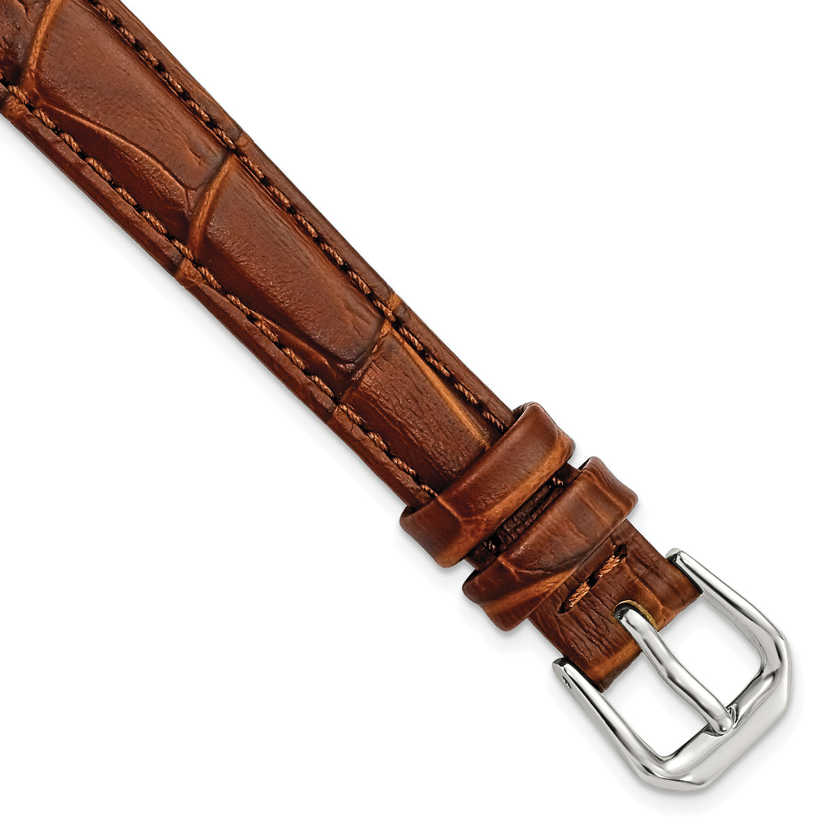 DeBeer 12mm Havana Brown Matte Wild Alligator Grain Leather with Silver-tone Buckle 6.75 inch Watch Band