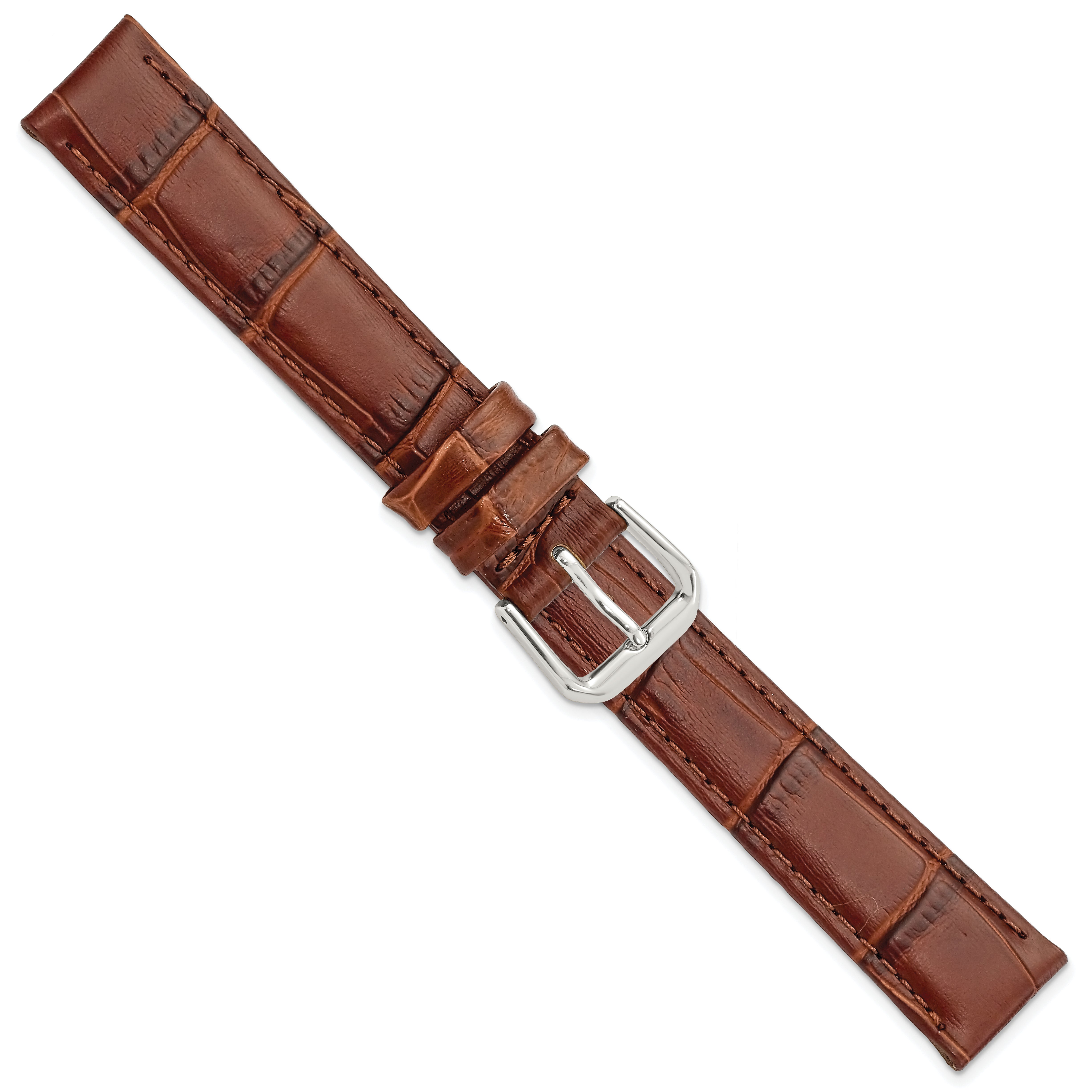 12mm Havana Brown Matte Wild Alligator Grain Leather with Silver-tone Buckle 6.75 inch Watch Band