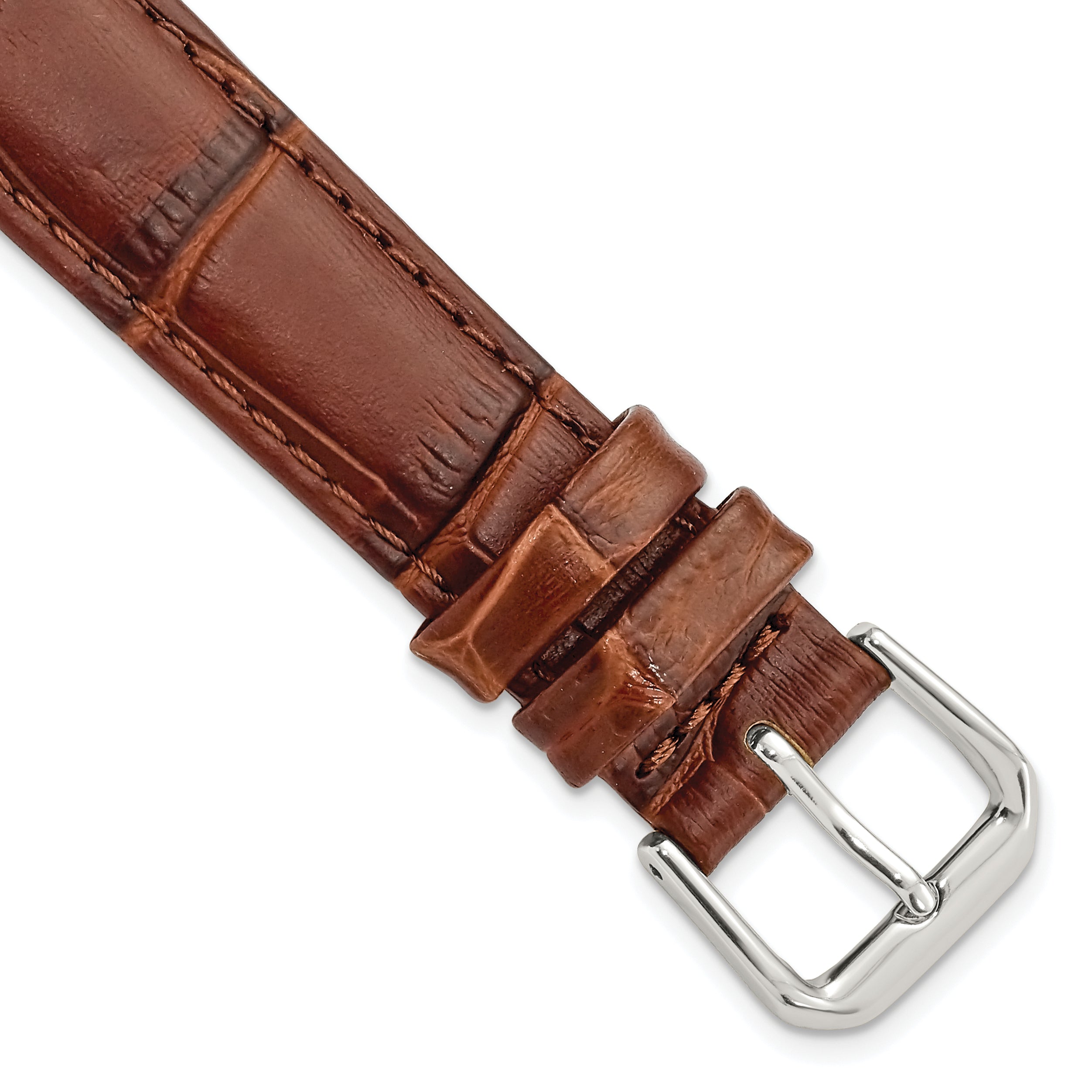 DeBeer 16mm Havana Brown Matte Wild Alligator Grain Leather with Silver-tone Buckle 6.75 inch Watch Band