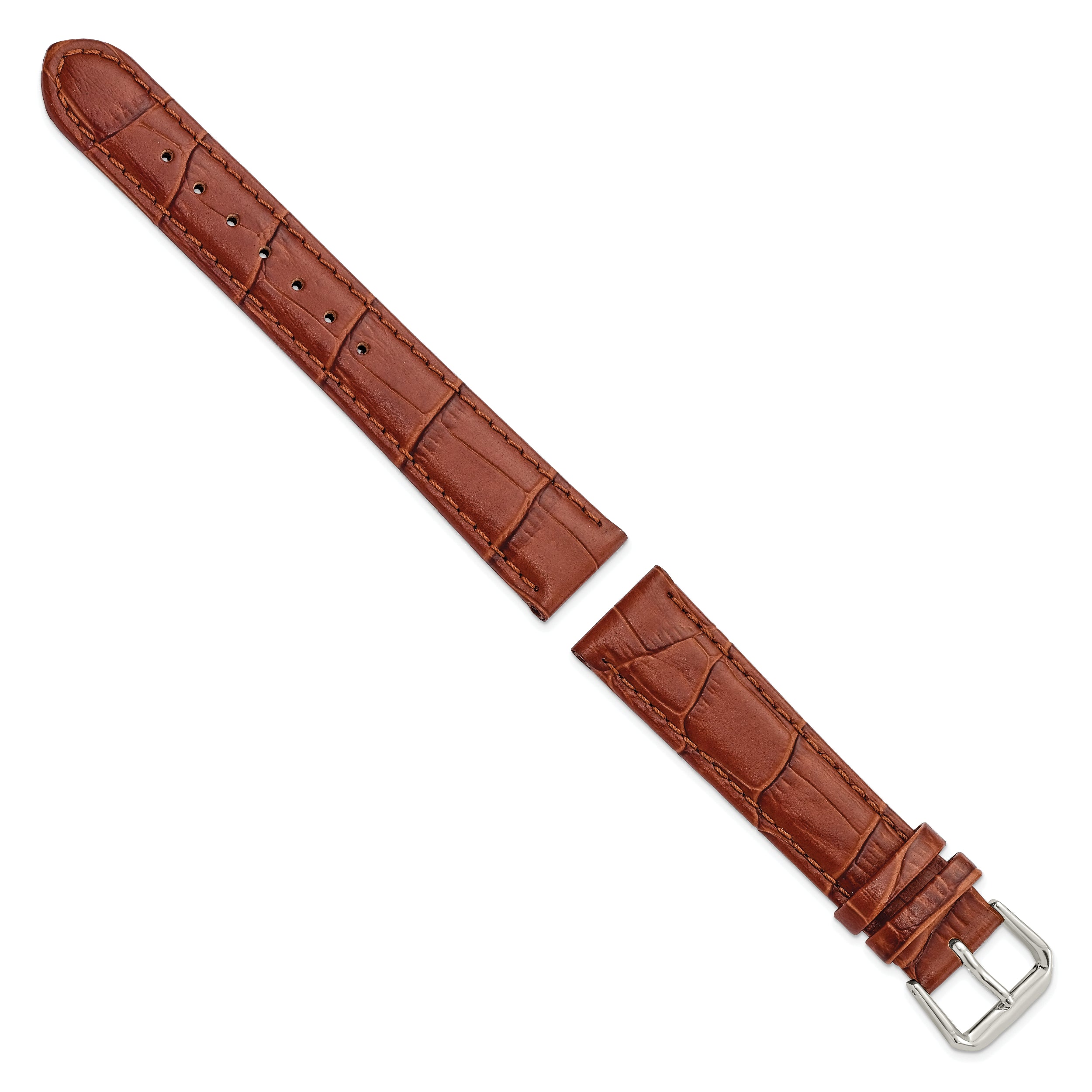 12mm Havana Brown Matte Wild Alligator Grain Leather with Silver-tone Buckle 6.75 inch Watch Band