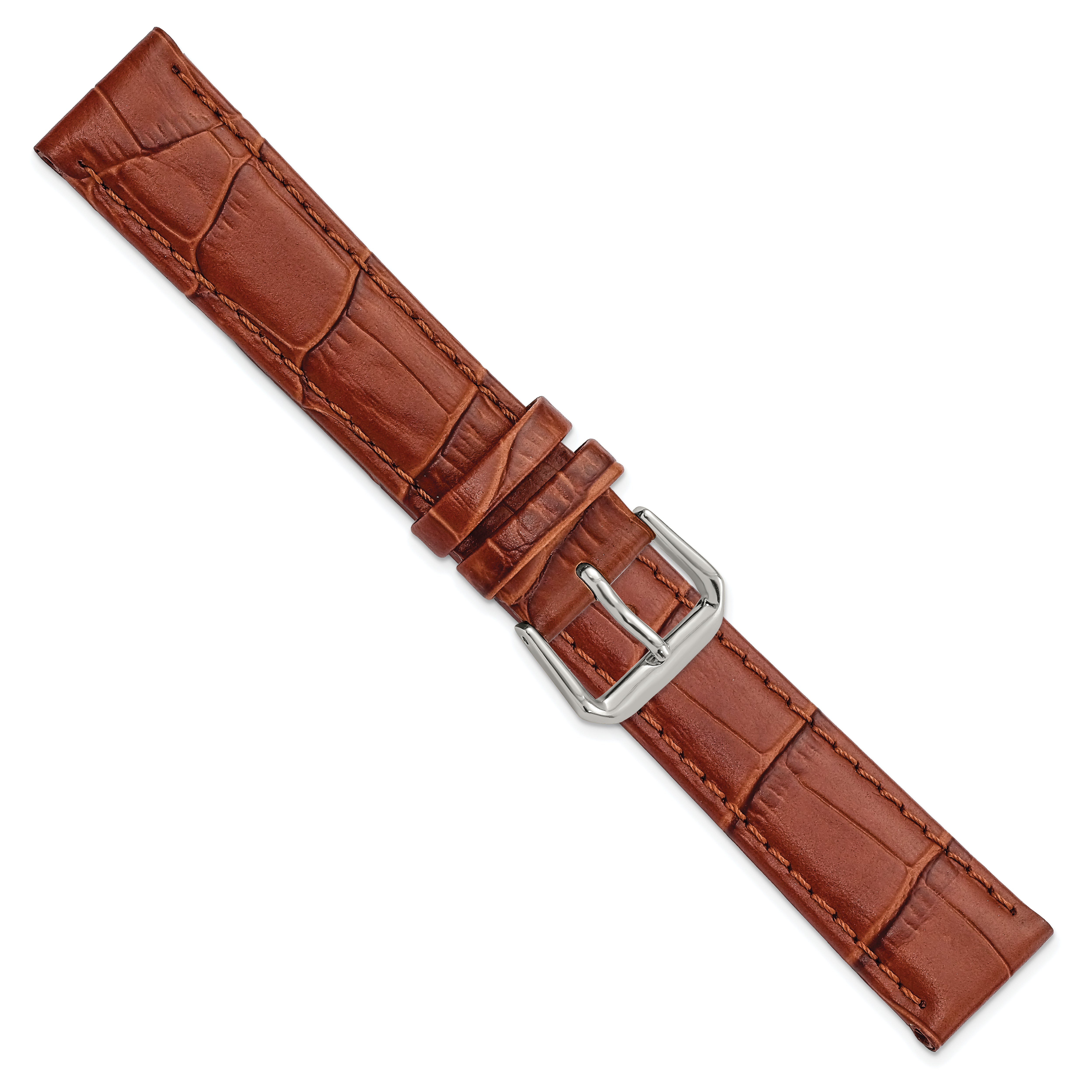 12mm Havana Brown Matte Wild Alligator Grain Leather with Silver-tone Buckle 6.75 inch Watch Band