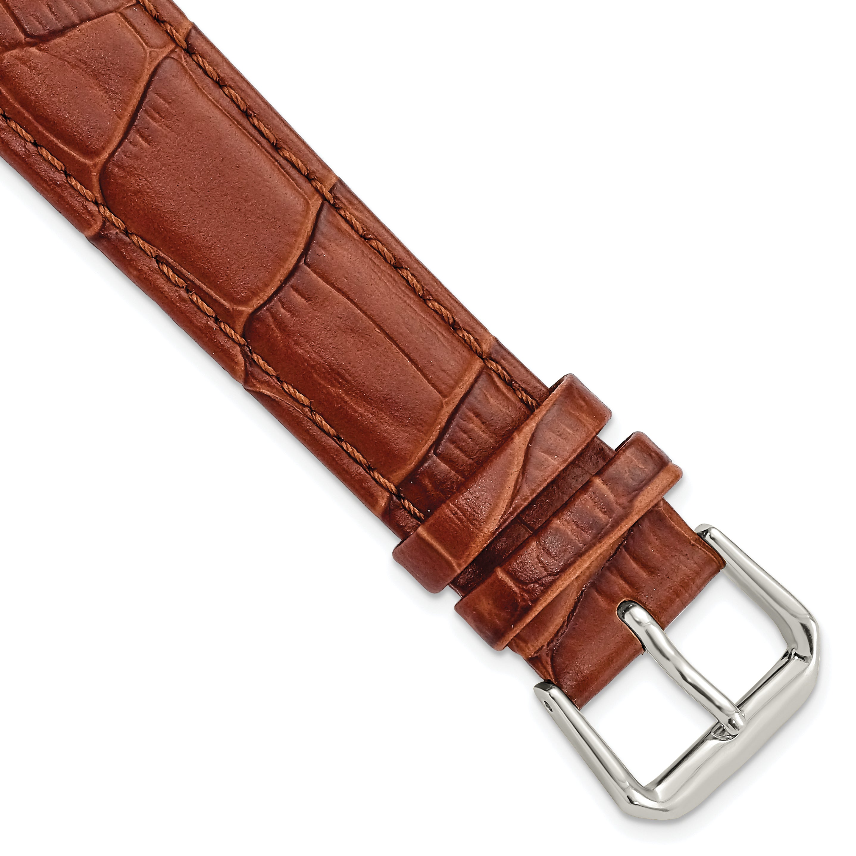 DeBeer 18mm Havana Brown Matte Wild Alligator Grain Leather with Silver-tone Buckle 7.5 inch Watch Band