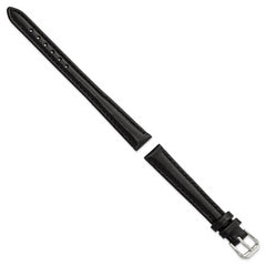 12mm Black Long Smooth Leather with Silver-tone Buckle 7.5 inch Watch Band