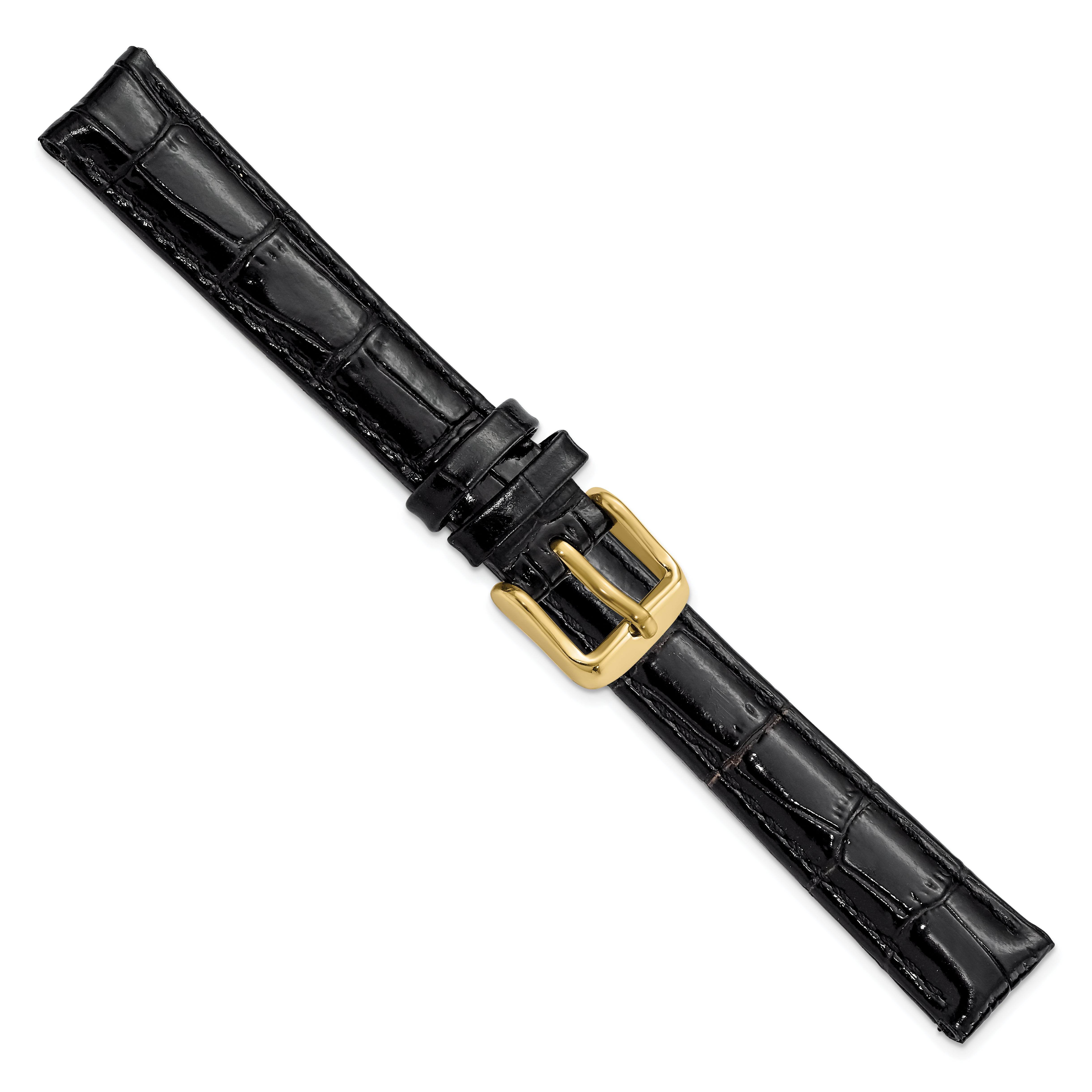 12mm Black Crocodile Grain Chronograph Leather with Gold-tone Buckle 6.75 inch Watch Band