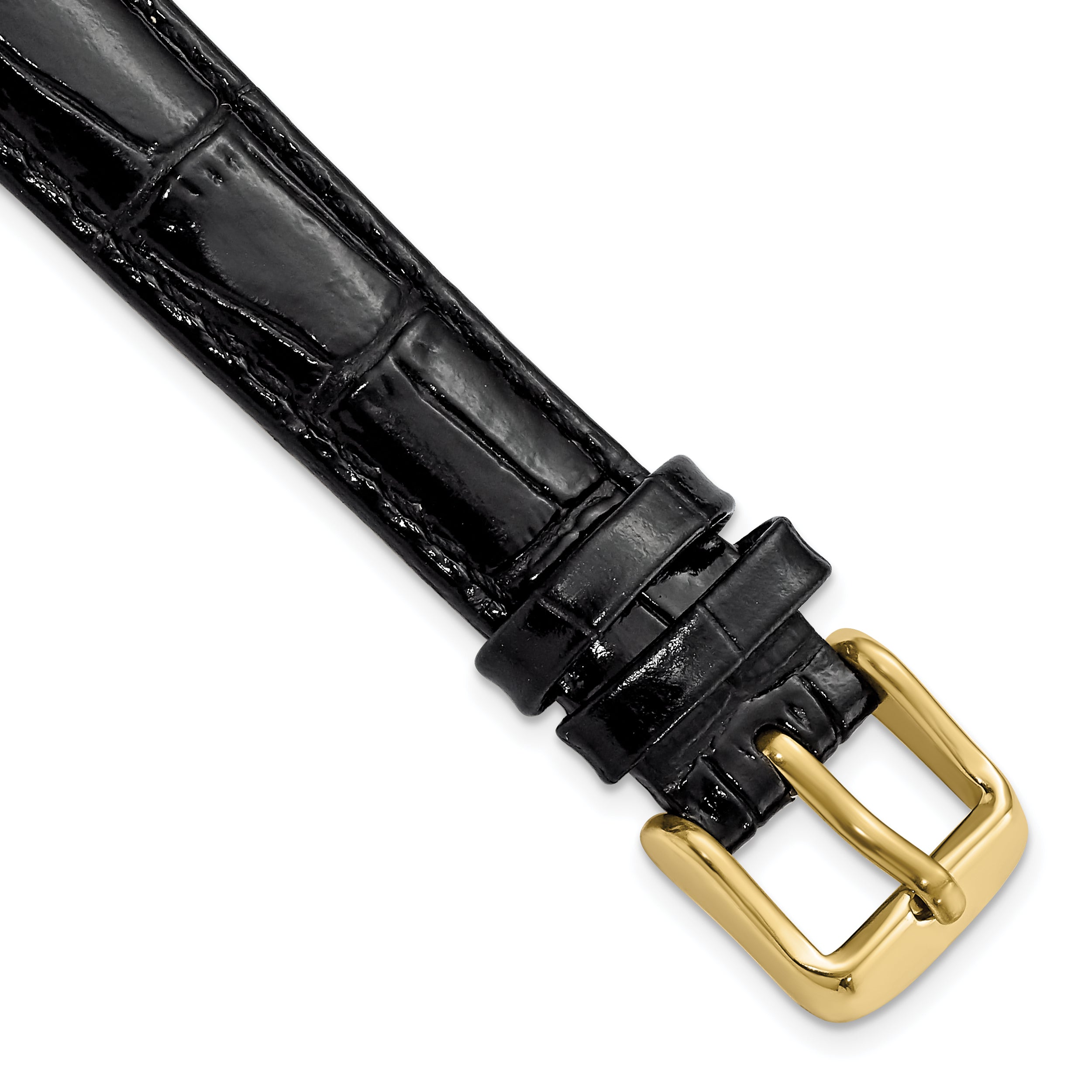 DeBeer 14mm Black Crocodile Grain Chronograph Leather with Gold-tone Buckle 6.75 inch Watch Band