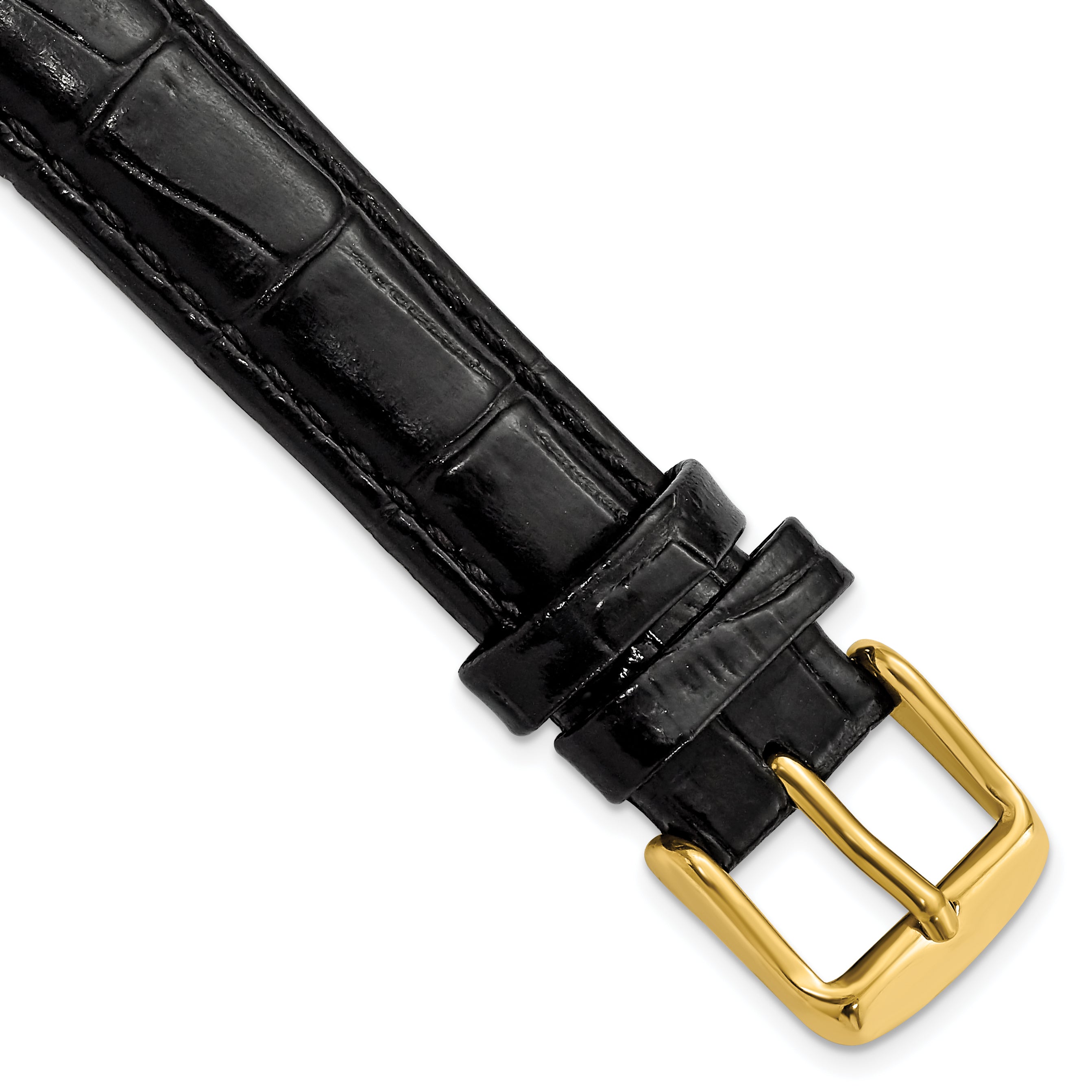 DeBeer 16mm Black Crocodile Grain Chronograph Leather with Gold-tone Buckle 7.5 inch Watch Band