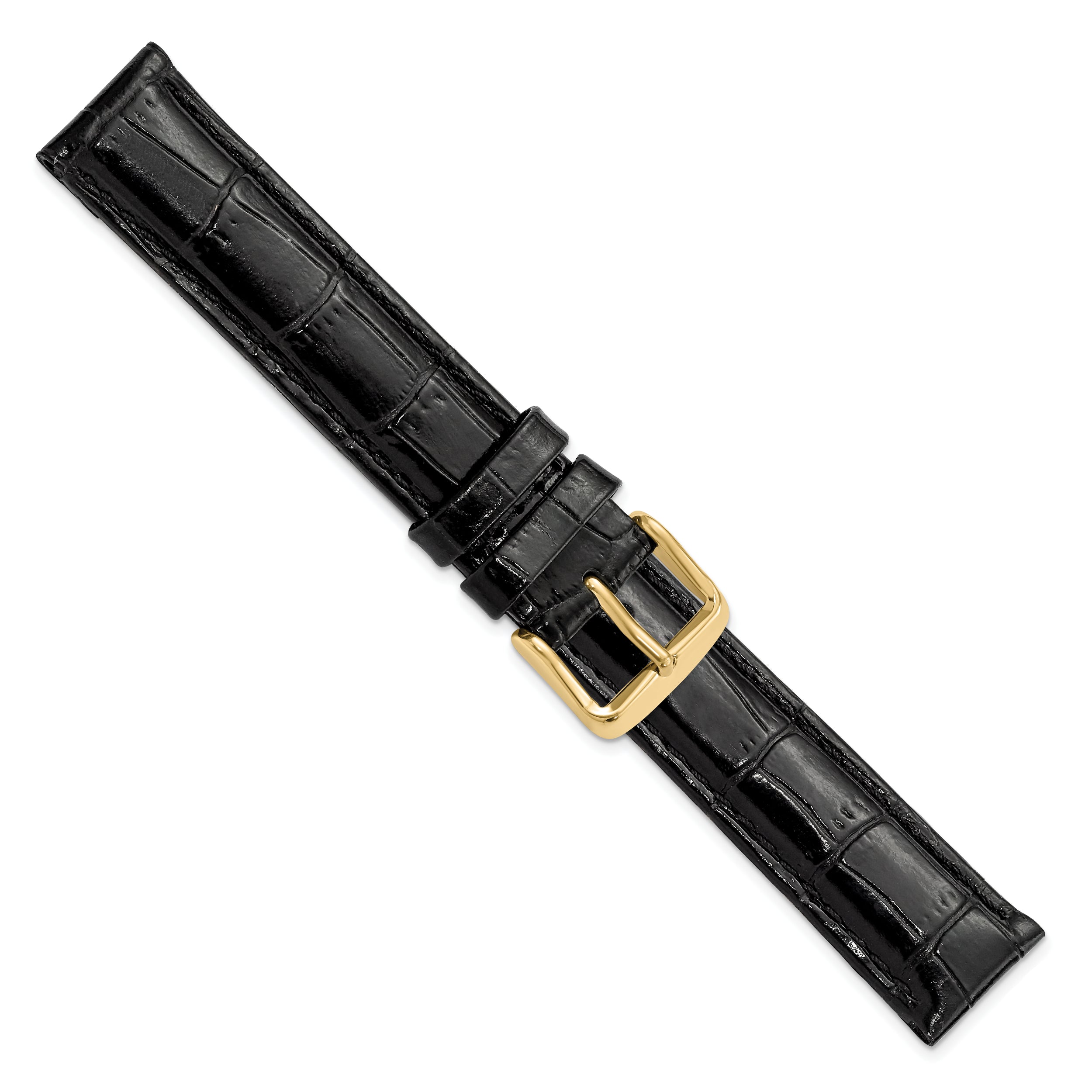 12mm Black Crocodile Grain Chronograph Leather with Gold-tone Buckle 6.75 inch Watch Band