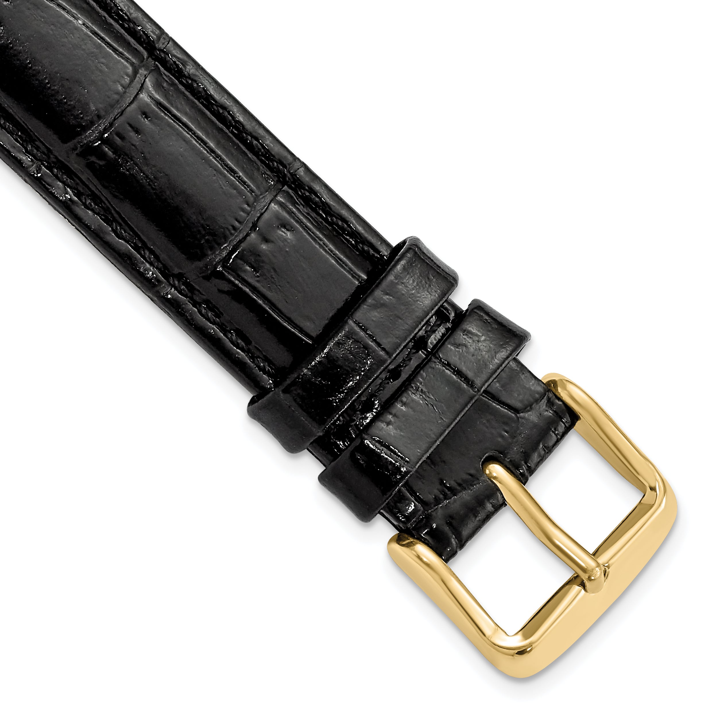 DeBeer 17mm Black Crocodile Grain Chronograph Leather with Gold-tone Buckle 7.5 inch Watch Band