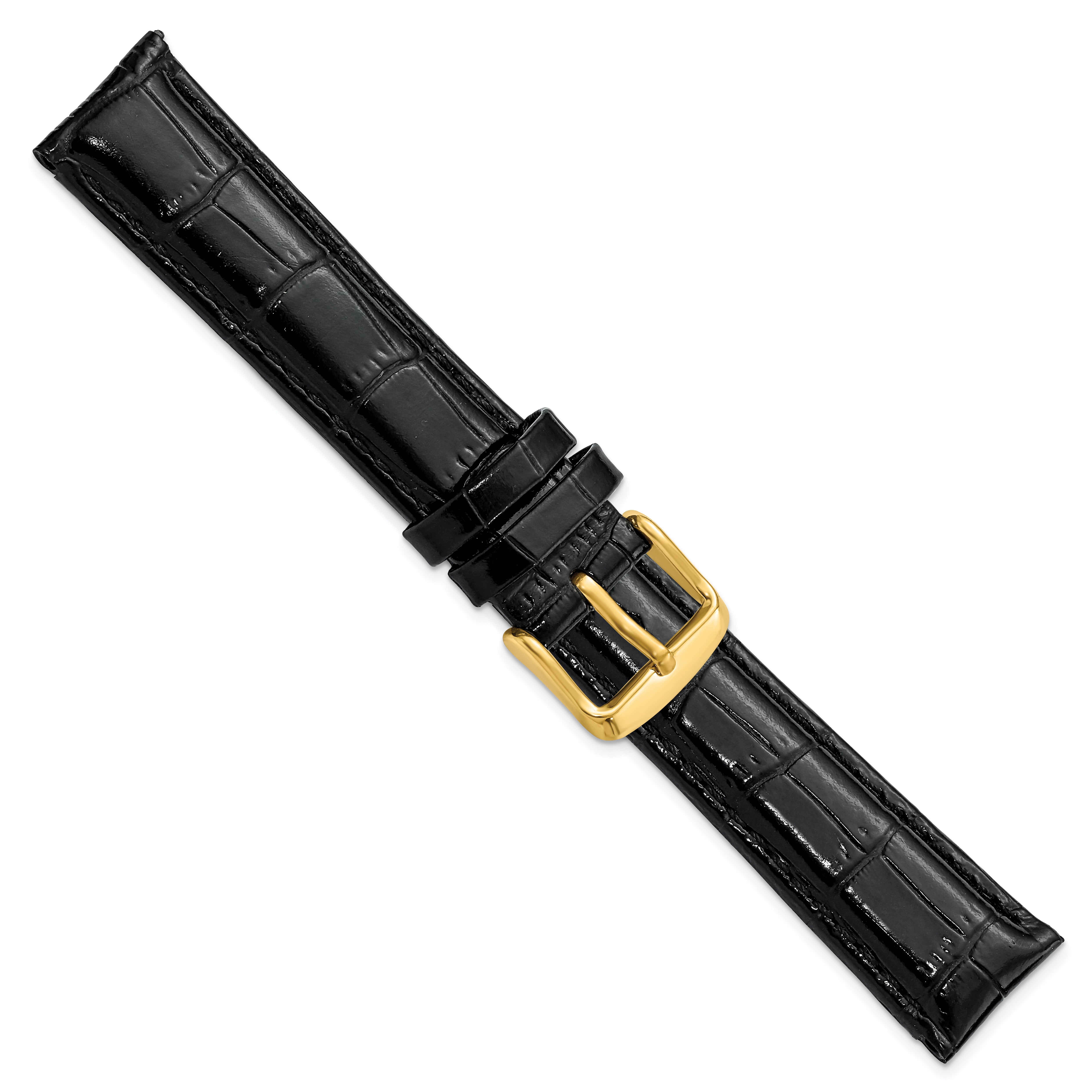 12mm Black Crocodile Grain Chronograph Leather with Gold-tone Buckle 6.75 inch Watch Band
