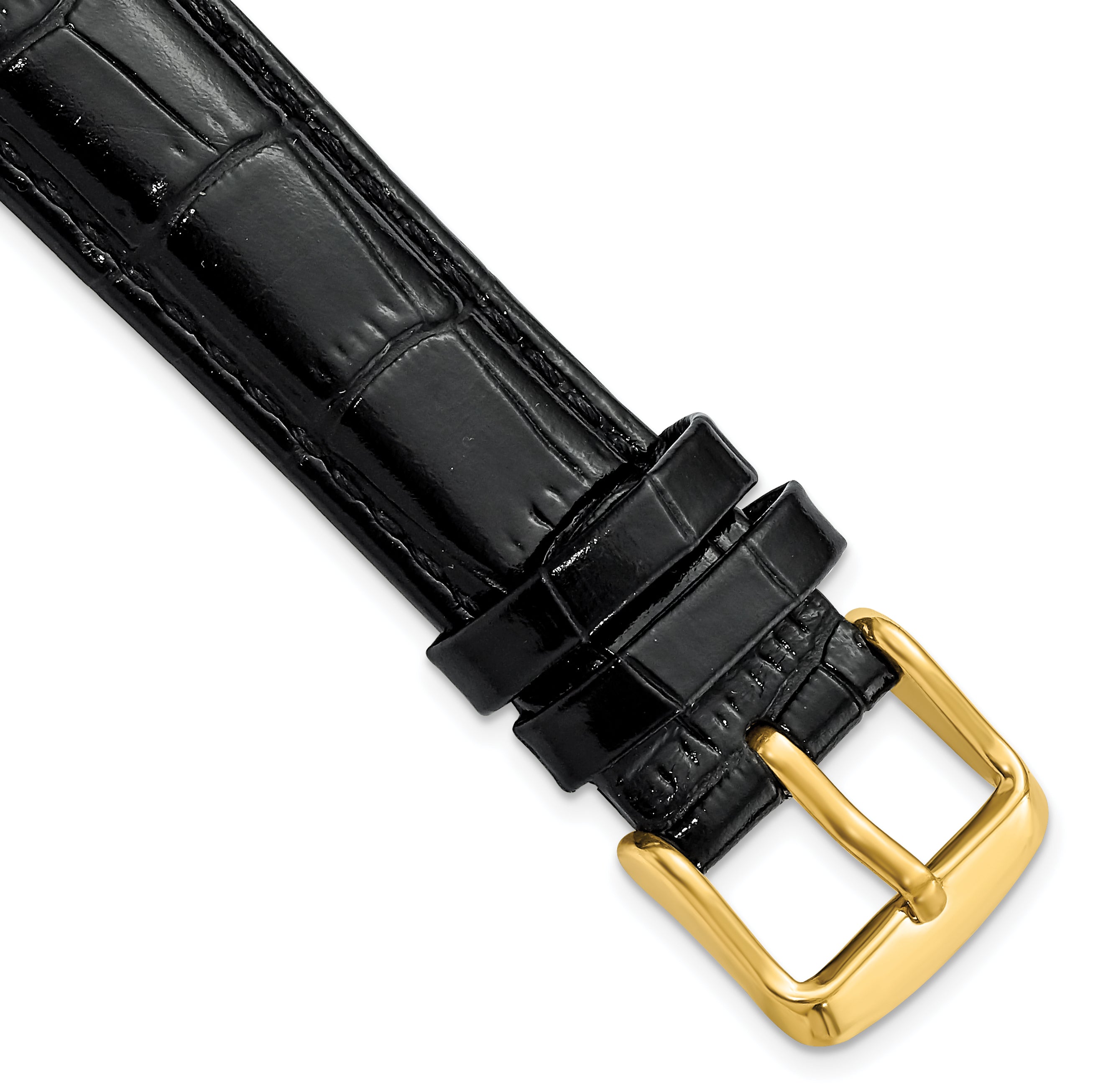 DeBeer 18mm Black Crocodile Grain Chronograph Leather with Gold-tone Buckle 7.5 inch Watch Band