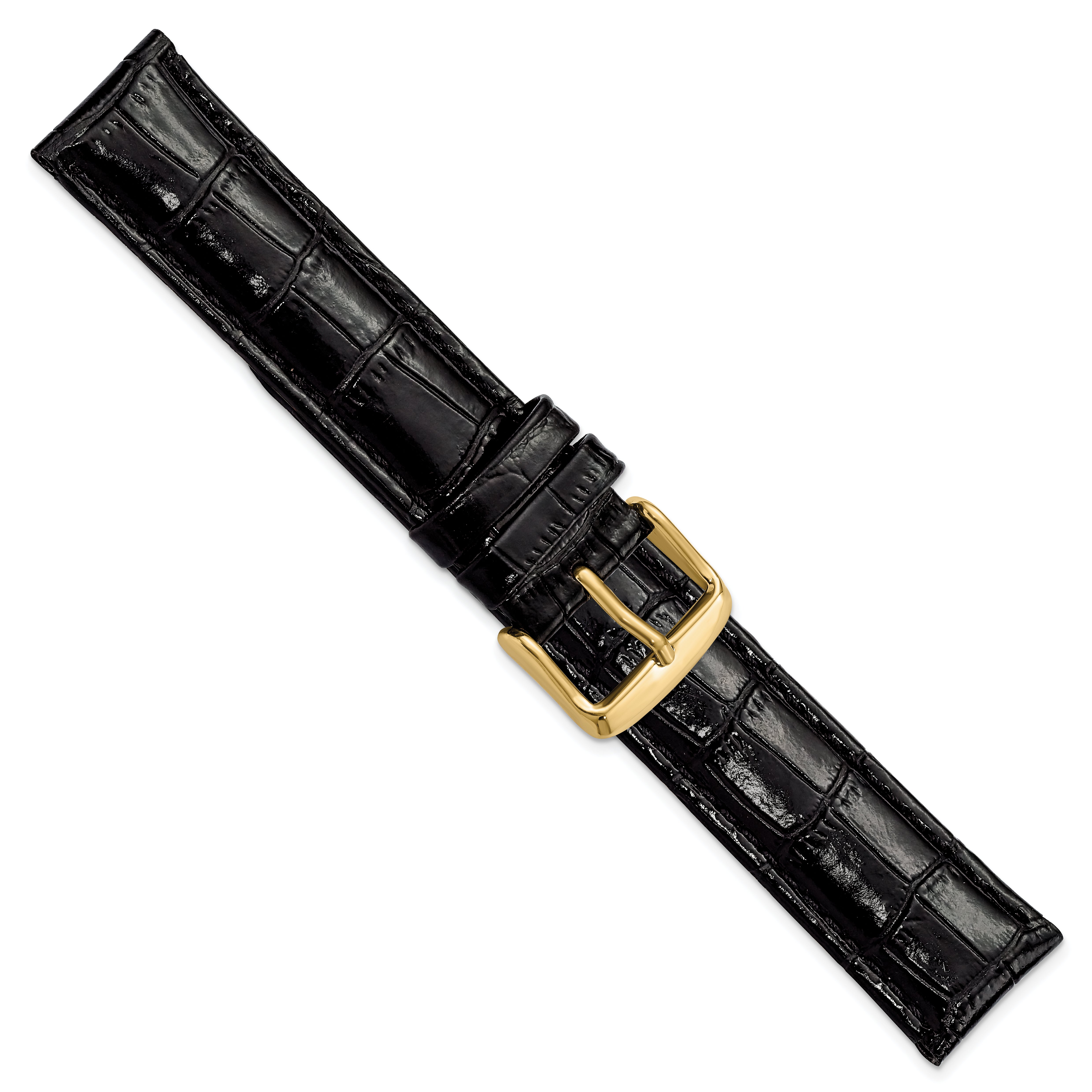 12mm Black Crocodile Grain Chronograph Leather with Gold-tone Buckle 6.75 inch Watch Band
