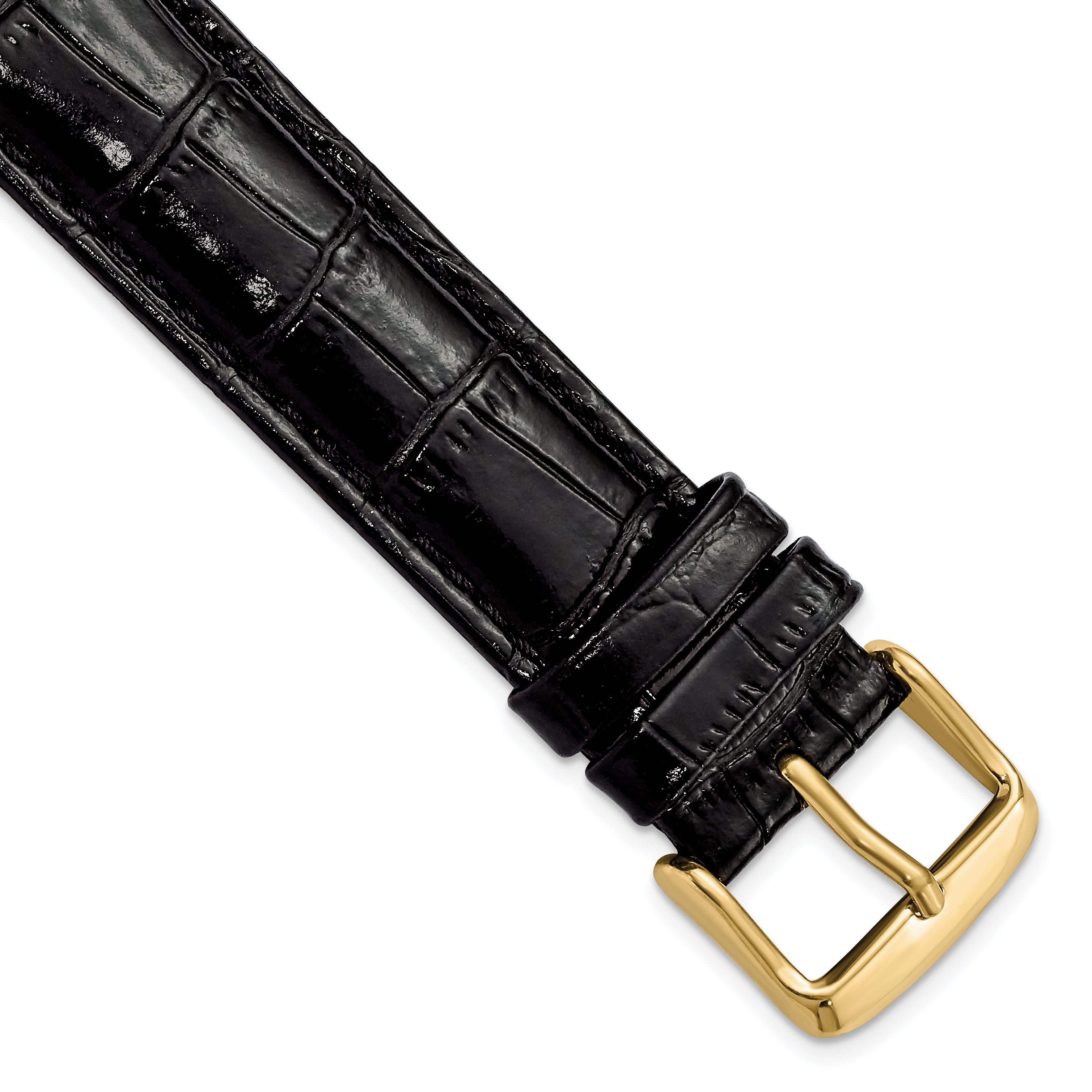 DeBeer 19mm Black Crocodile Grain Chronograph Leather with Gold-tone Buckle 7.5 inch Watch Band