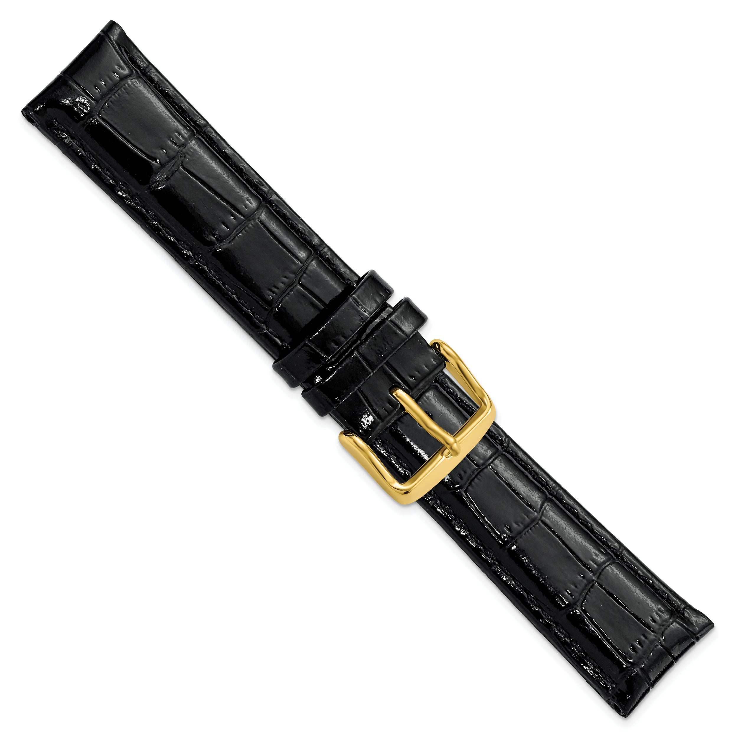 12mm Black Crocodile Grain Chronograph Leather with Gold-tone Buckle 6.75 inch Watch Band