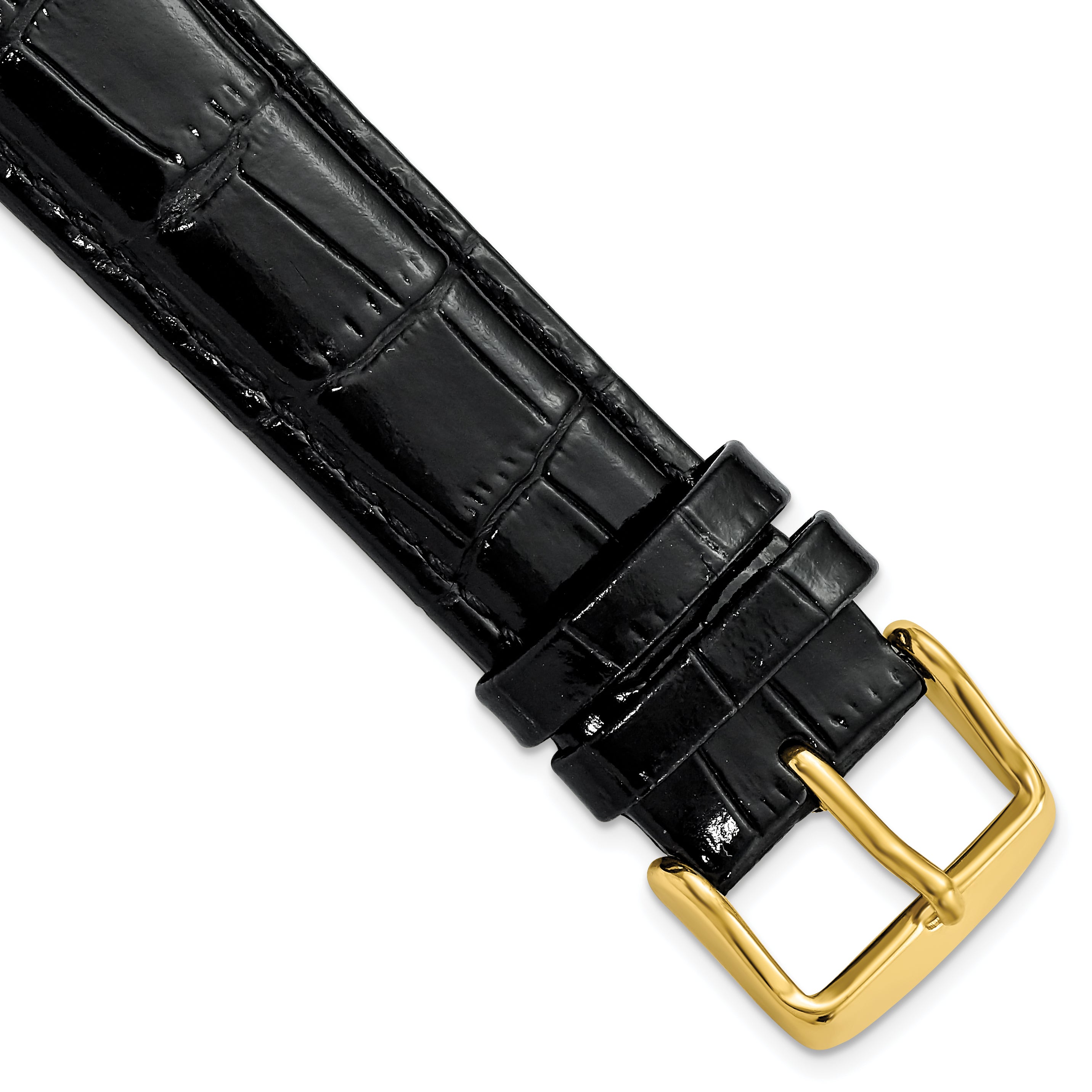 DeBeer 20mm Black Crocodile Grain Chronograph Leather with Gold-tone Buckle 7.5 inch Watch Band