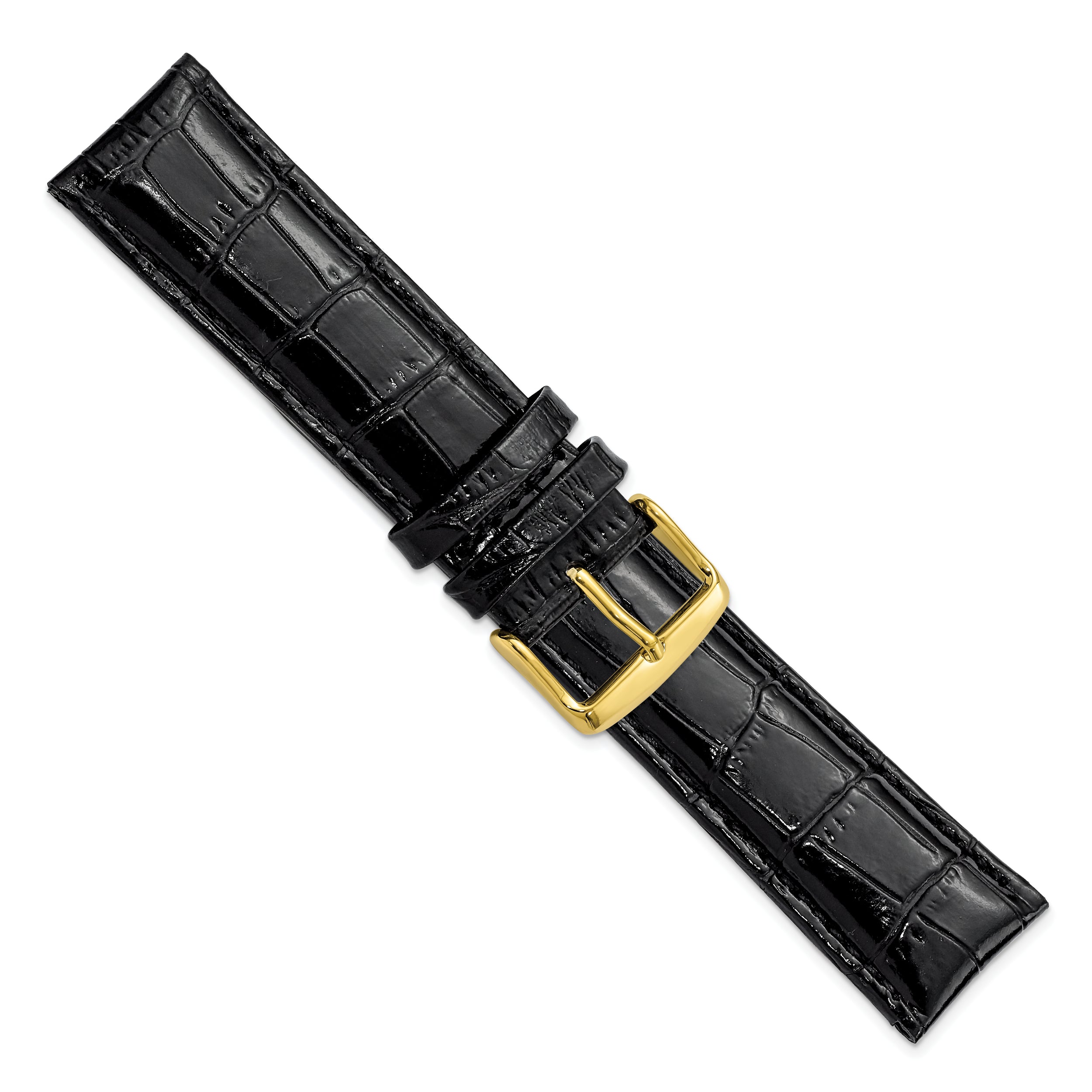 12mm Black Crocodile Grain Chronograph Leather with Gold-tone Buckle 6.75 inch Watch Band