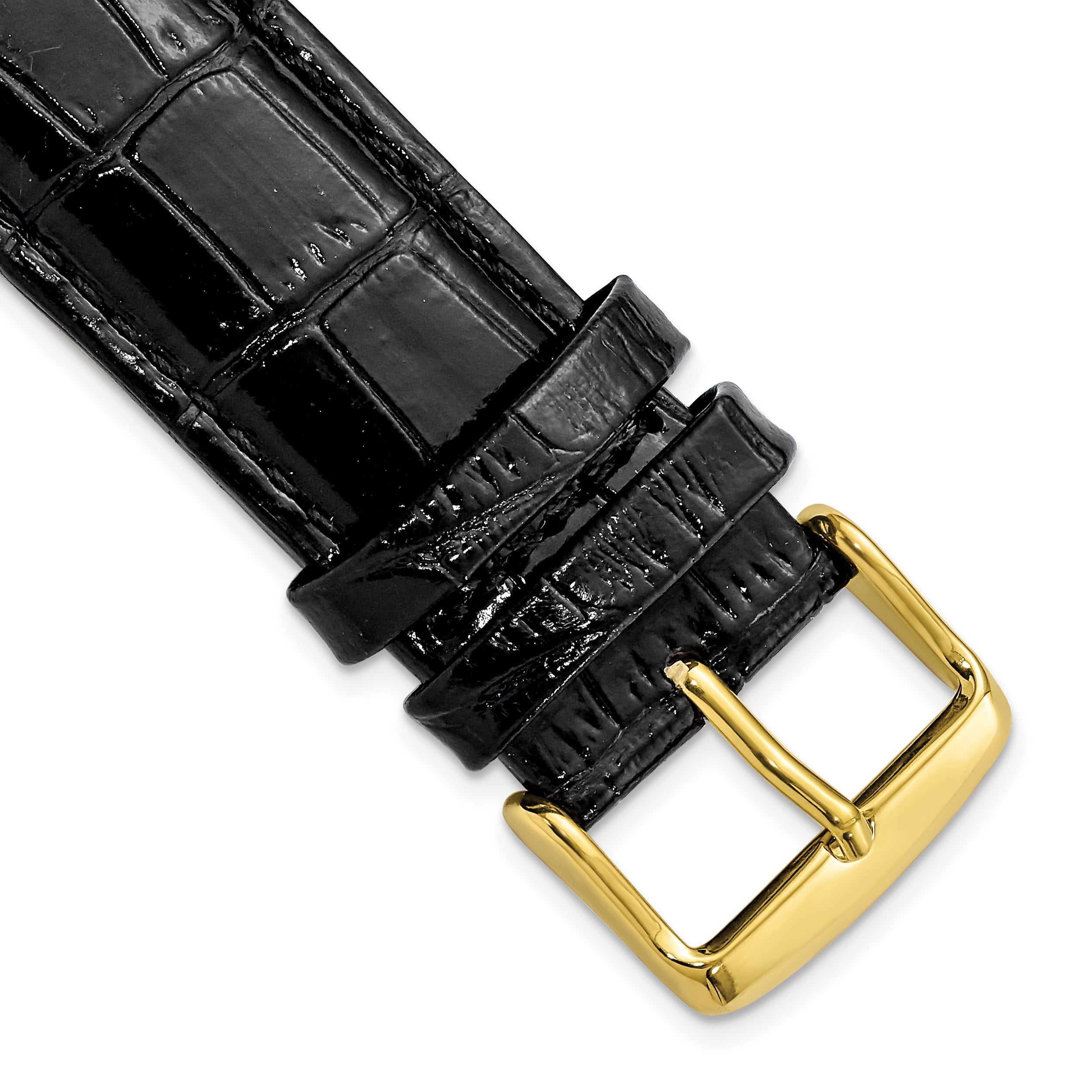 DeBeer 22mm Black Crocodile Grain Chronograph Leather with Gold-tone Buckle 7.5 inch Watch Band