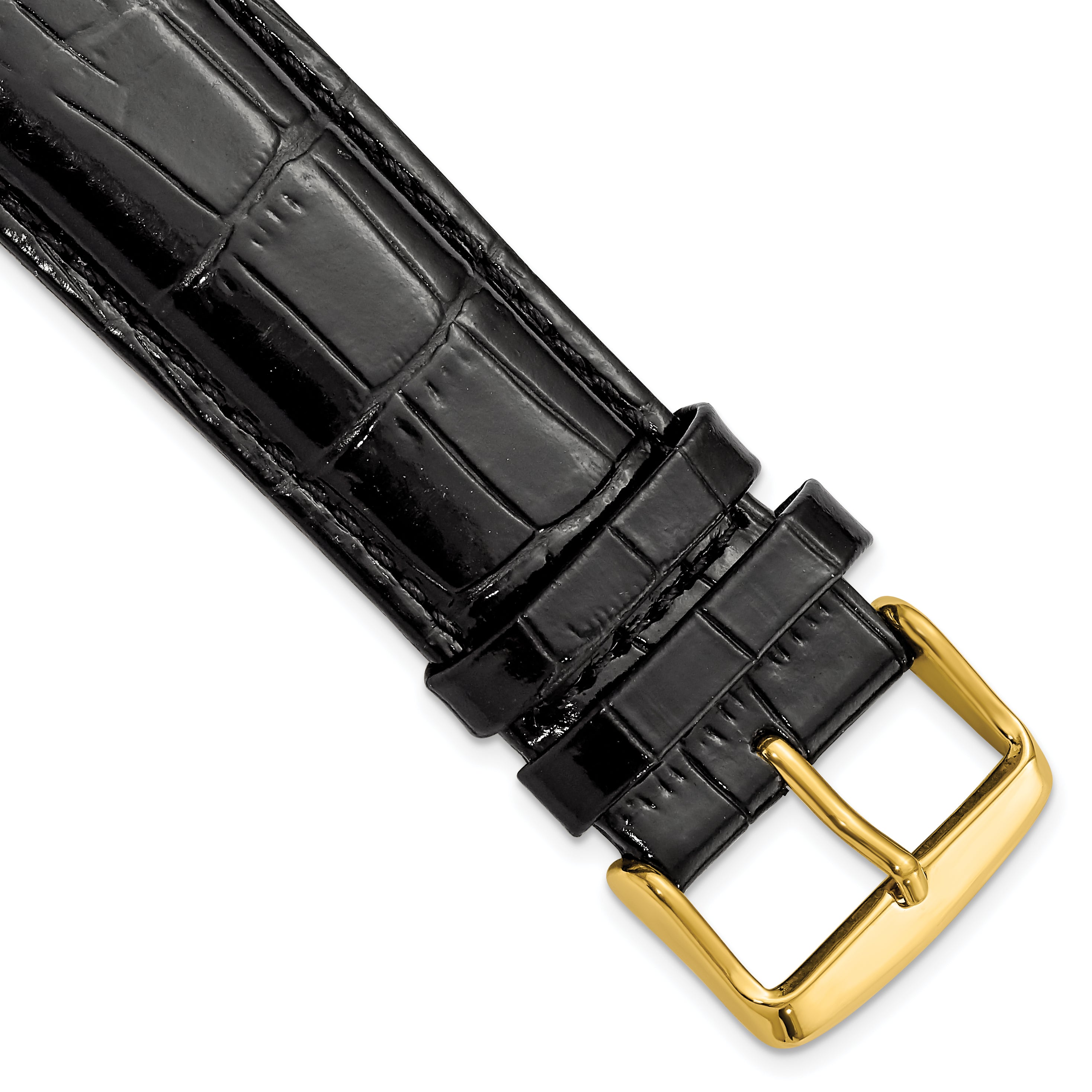 DeBeer 24mm Black Crocodile Grain Chronograph Leather with Gold-tone Buckle 7.5 inch Watch Band