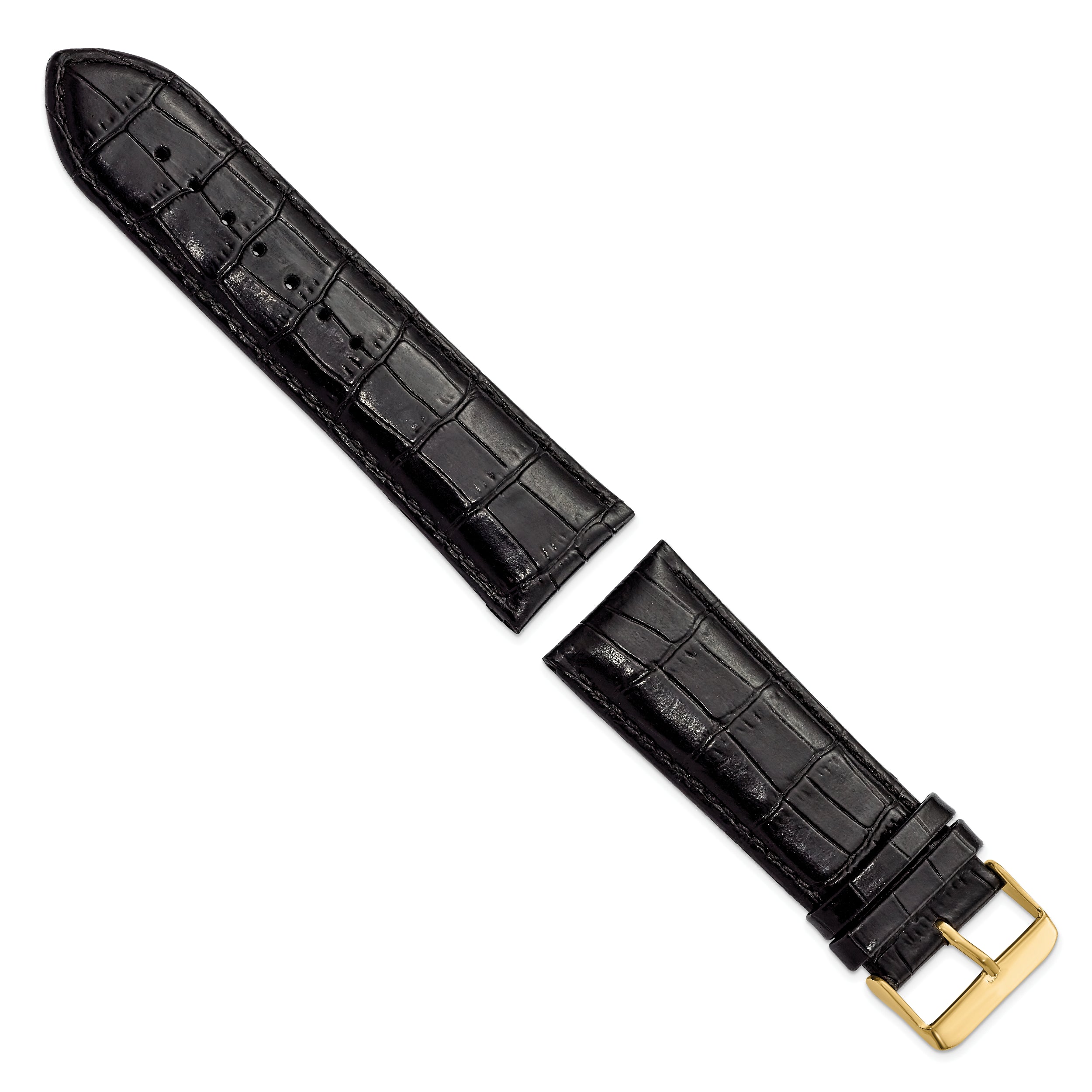 12mm Black Crocodile Grain Chronograph Leather with Gold-tone Buckle 6.75 inch Watch Band